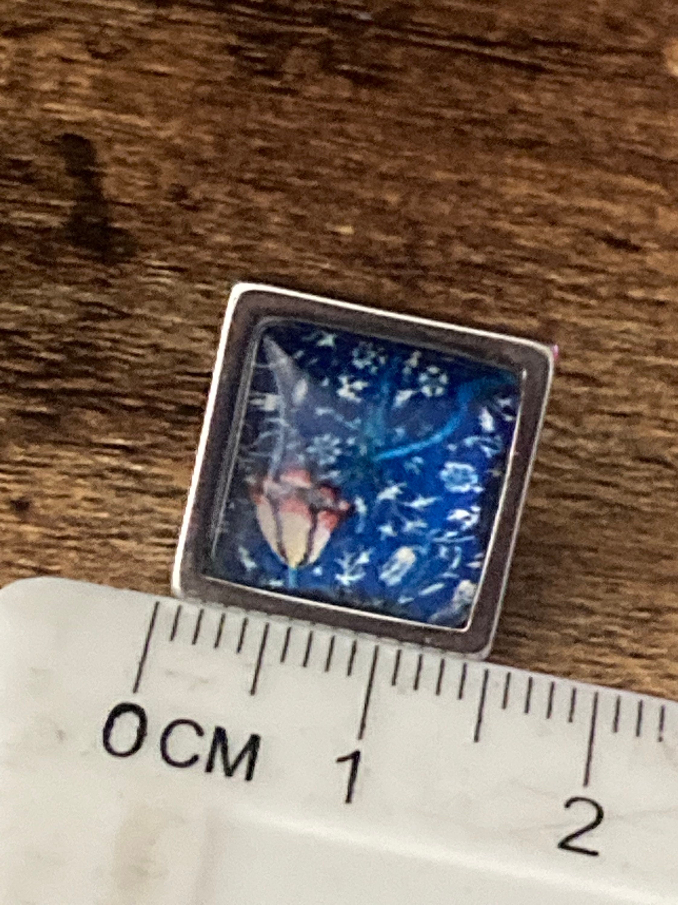 William Morris tulip print glass stud earrings handmade stainless steel 1.5cm square