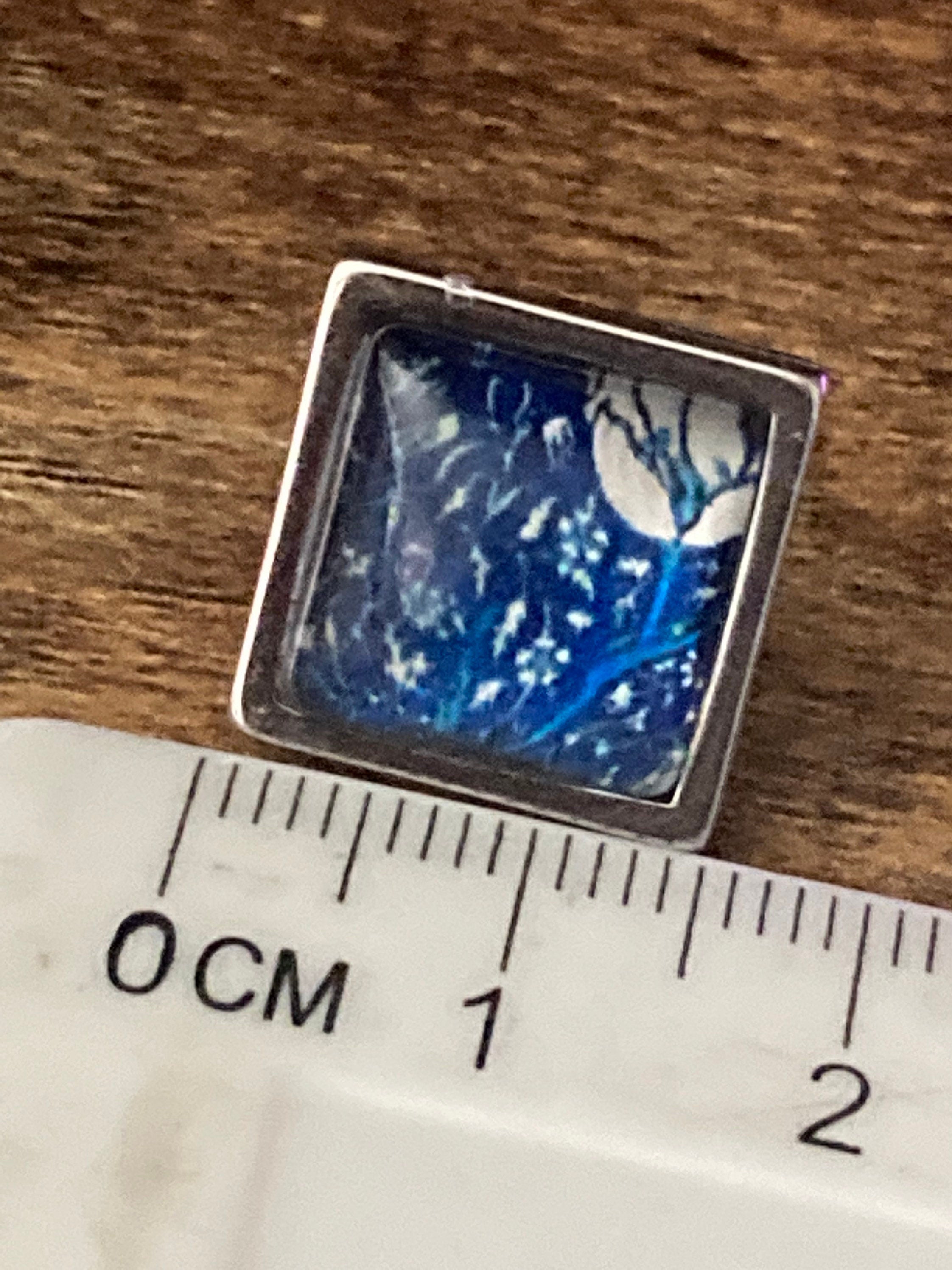 William Morris tulip print glass stud cabochon earrings stainless steel 1.5cm square