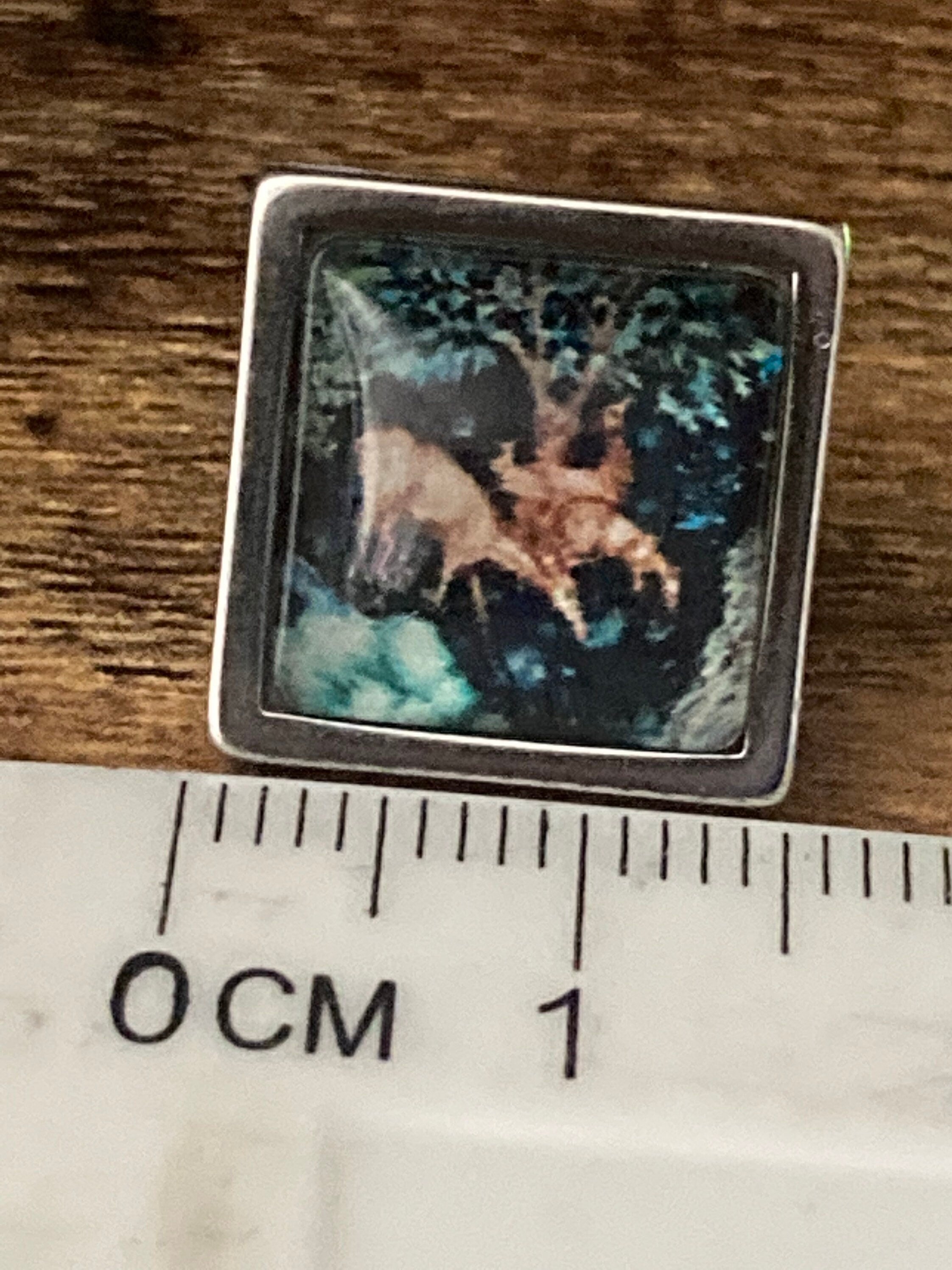 William Morris print glass stud cabochon earrings handmade woodland deer stainless steel 1.5cm square