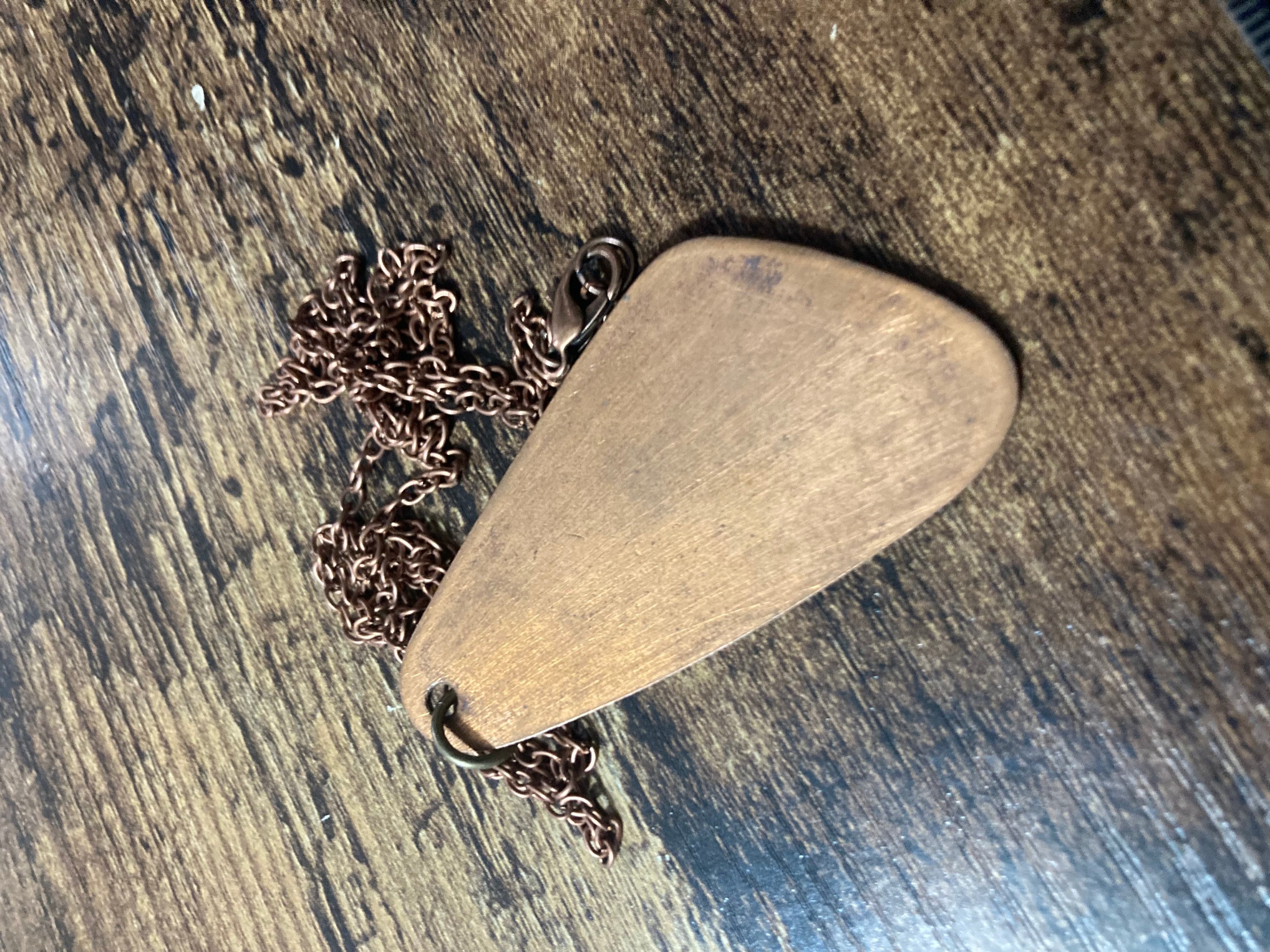 1970s Enamel Pendant Necklace: Turquoise Blue Copper Tone Chain