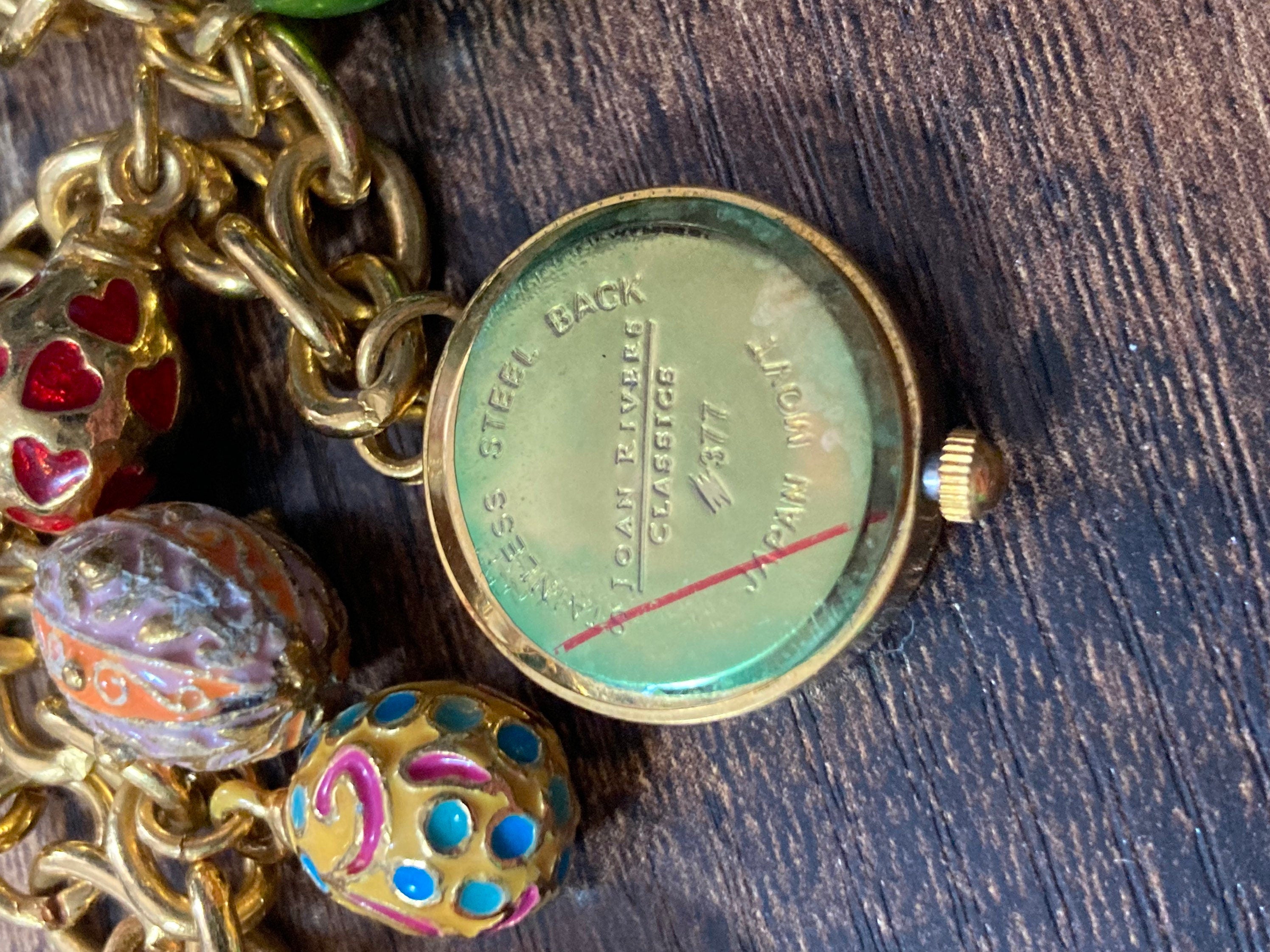 Signed Joan rivers faberge style enamelled jewelled egg charm watch bracelet 20cm