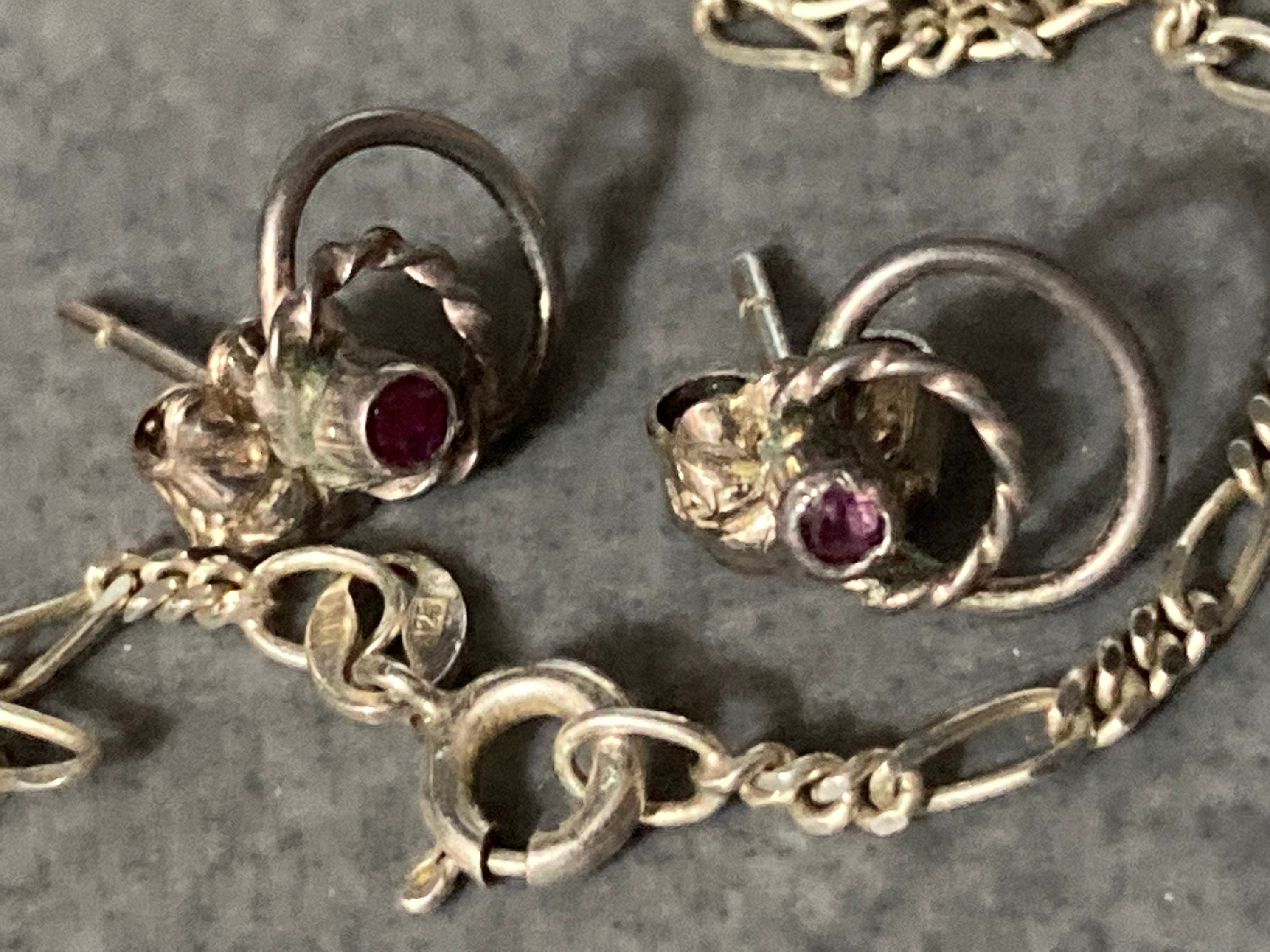 Sterling Silver Figaro chain  Jewellery Set Necklace, Bracelet & Earrings