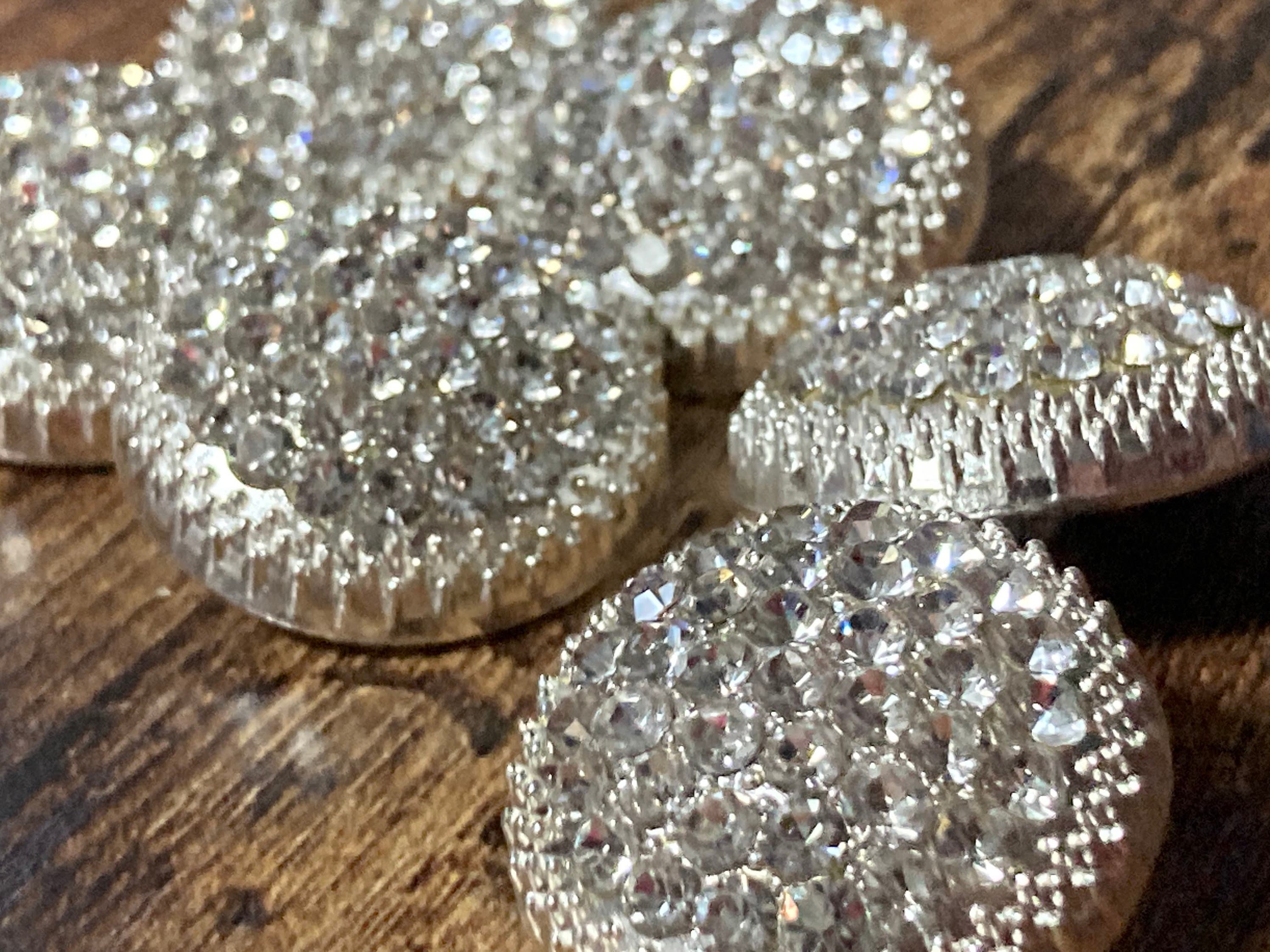 Set of 6 25mm silver metal shank round domed glass diamanté buttons for coat