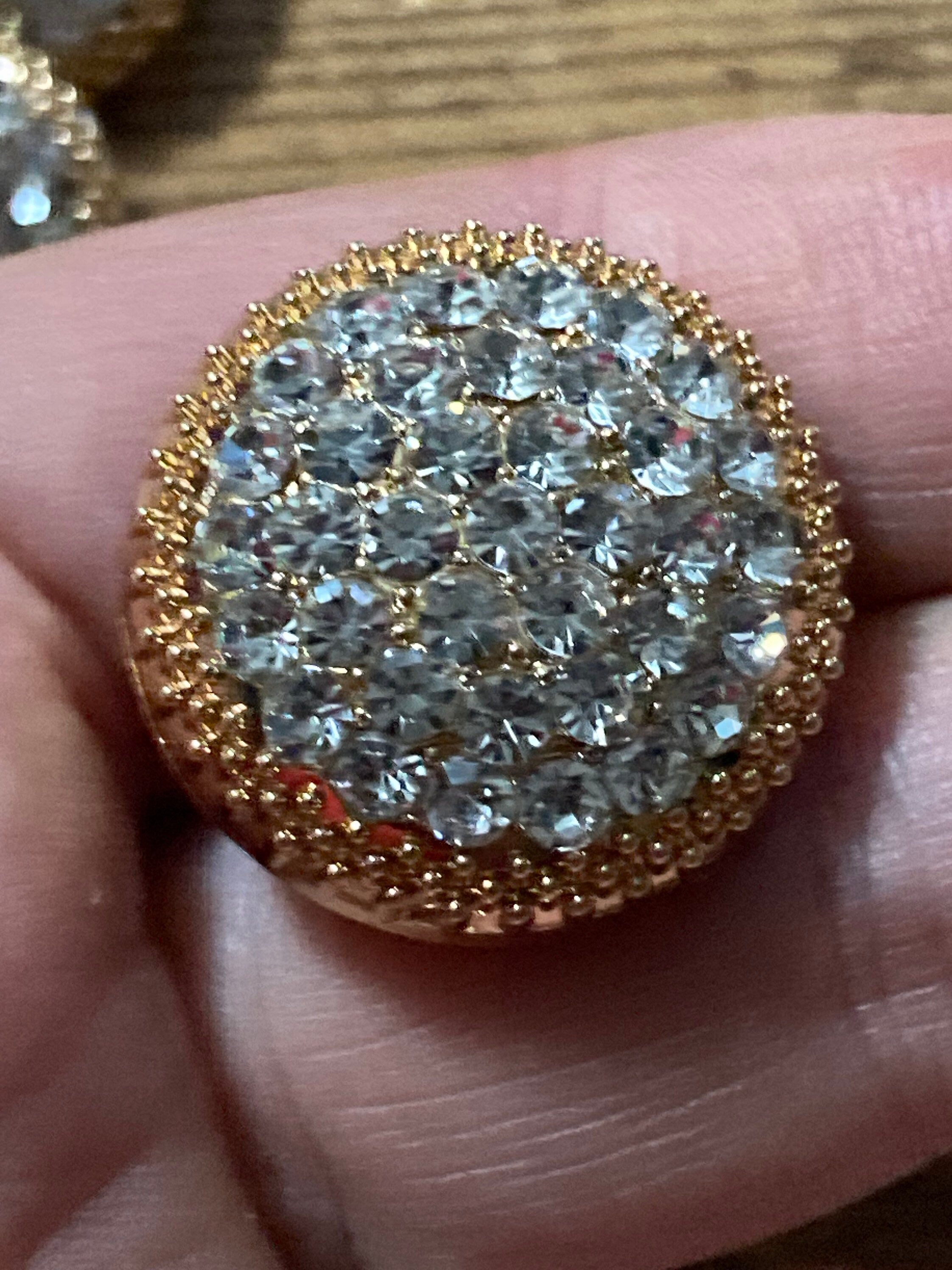 Set of 6 Gold clear Diamanté Domed Buttons (25mm)