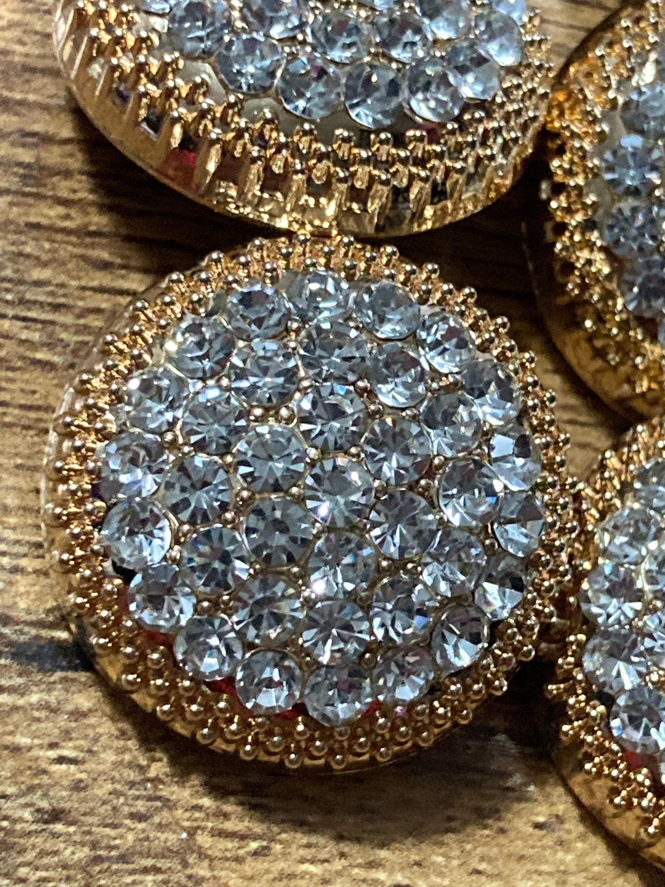 Set of 6 Gold clear Diamanté Domed Buttons (25mm)