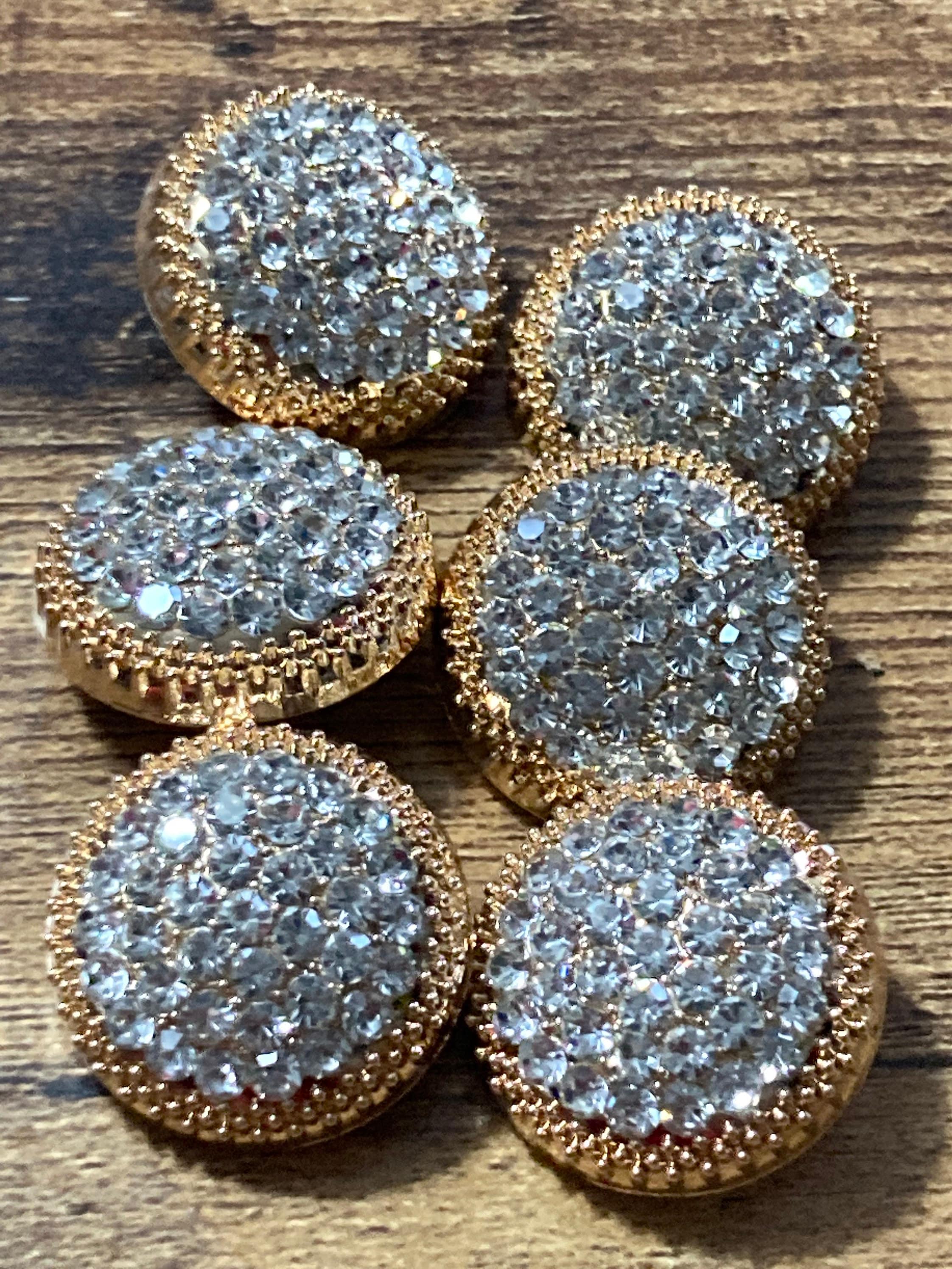 Set of 6 Gold Tone Diamanté Domed Shank Buttons (25mm)
