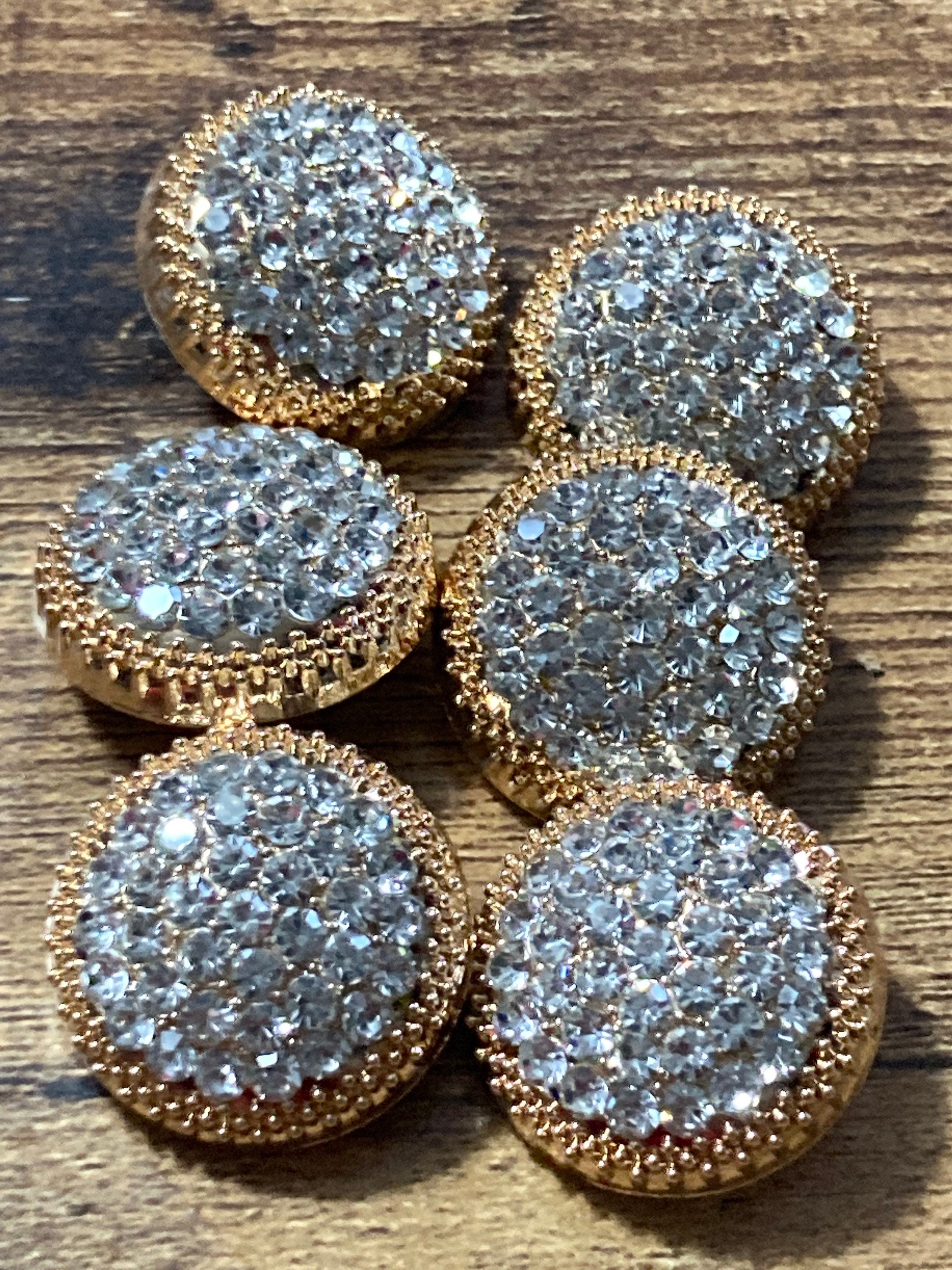 Set of 6 Gold clear Diamanté Domed Buttons (25mm)