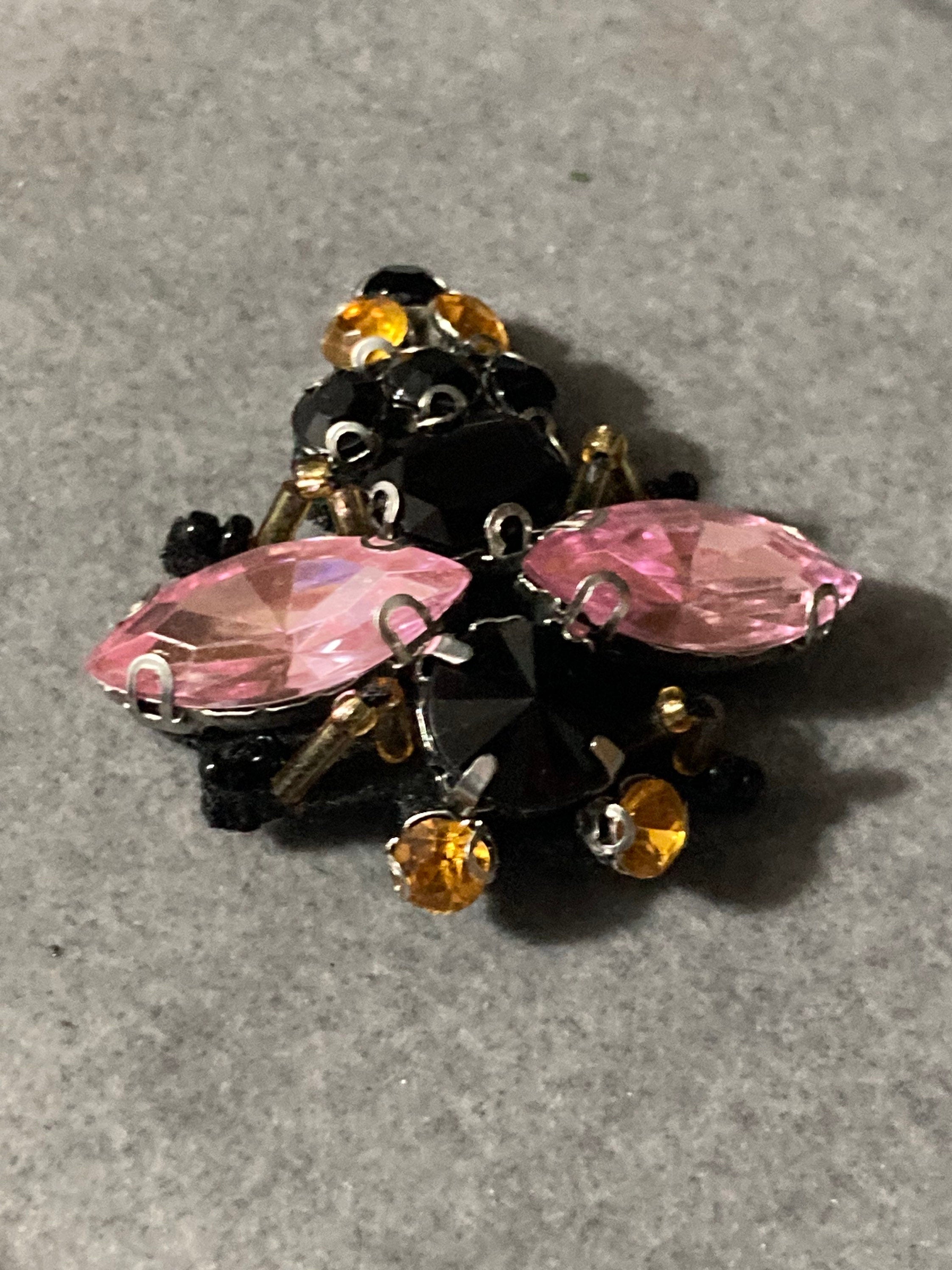 1 x 4cm gold and pink diamanté bee sew on embellishment craft