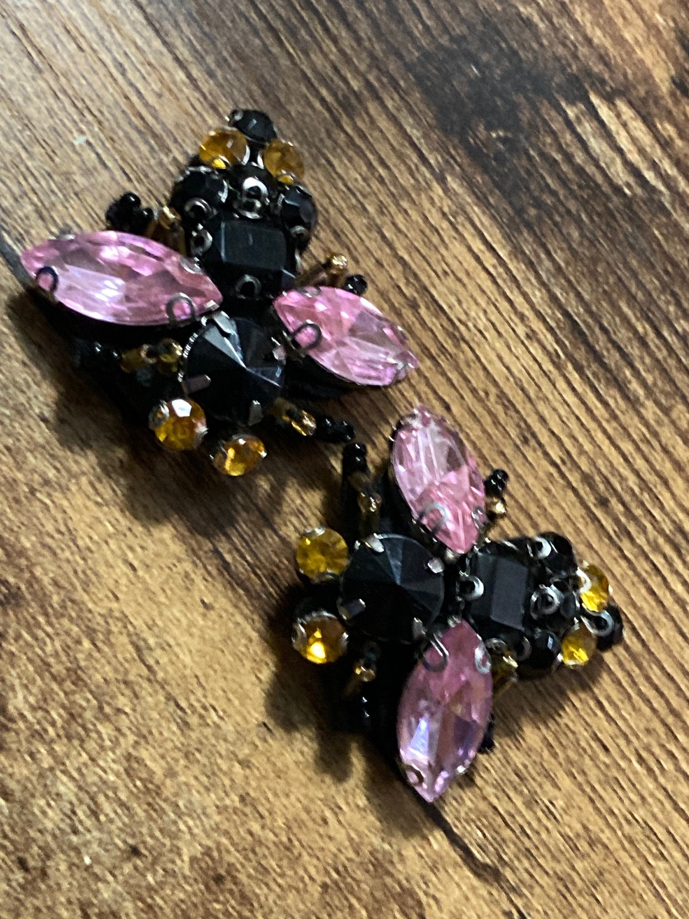 1 x 4cm gold and pink diamanté bee sew on embellishment craft