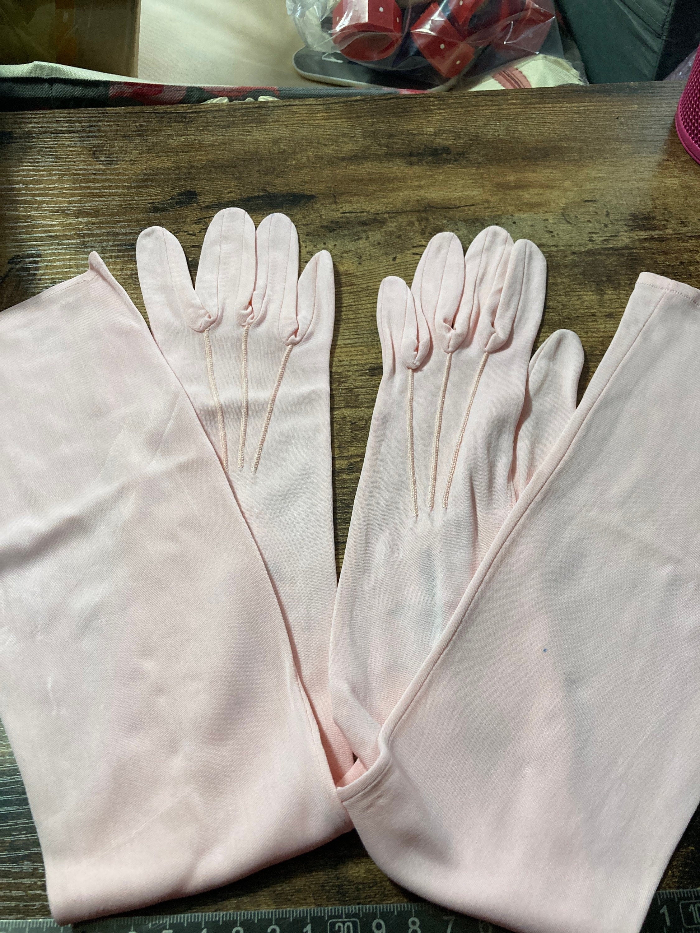 Pastel Pink Opera Gloves: Vintage Evening Wear, Button Detail