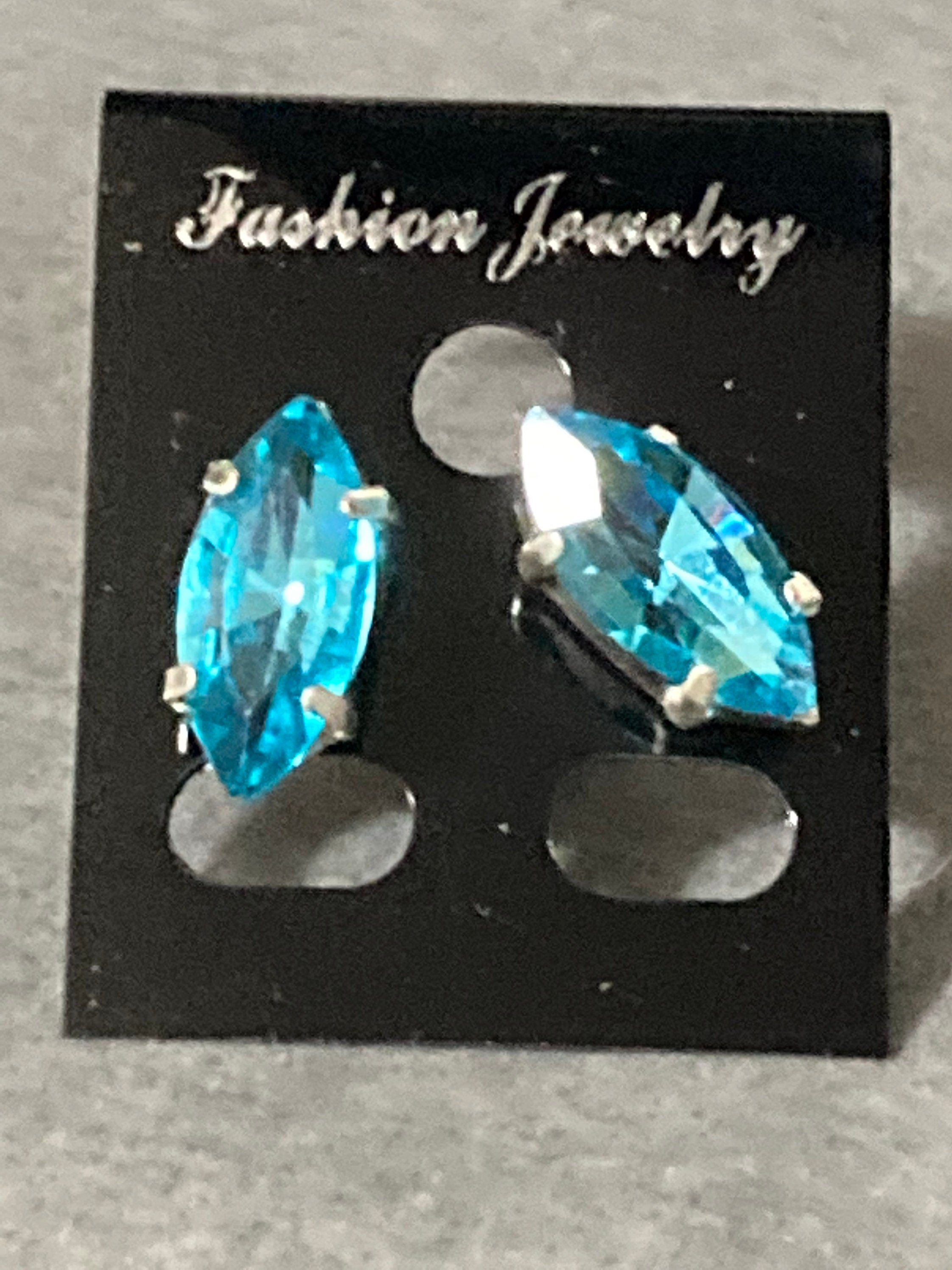 TURQUOISE glass diamanté crystal earrings pierced 15mm