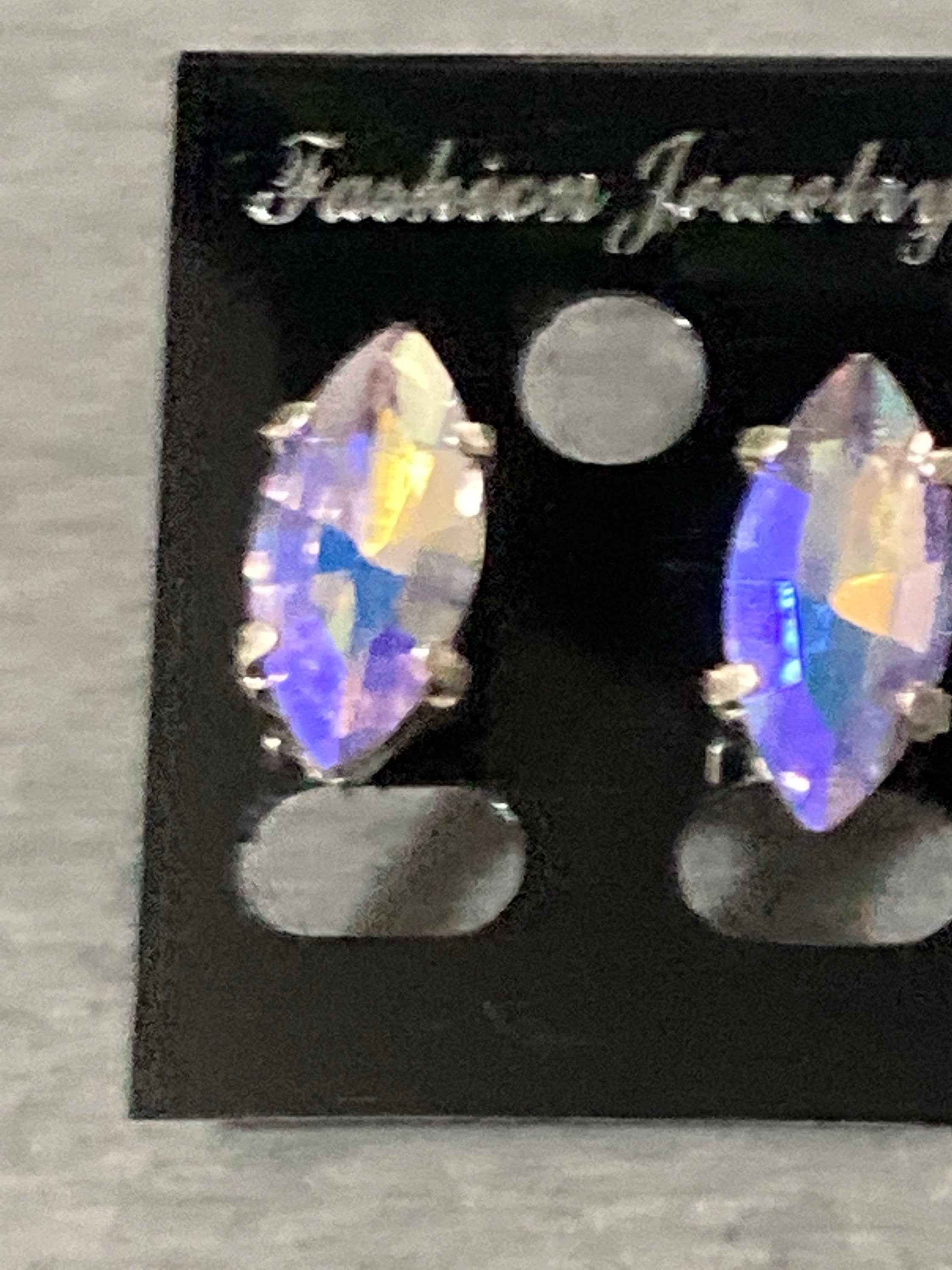 AB Aurora borealis blue purple topaz glass crystal earrings pierced