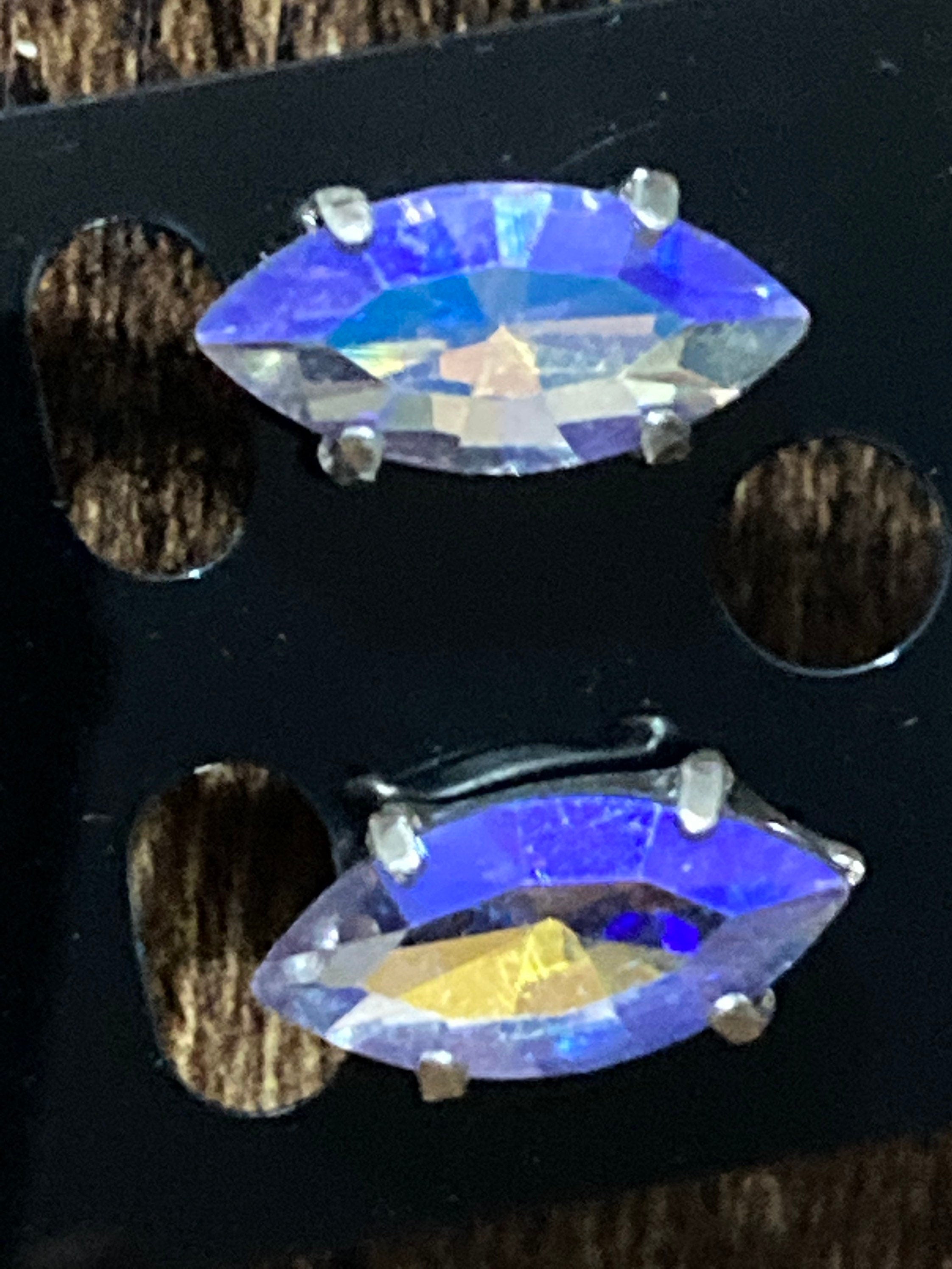 AB Aurora borealis blue purple topaz glass crystal earrings pierced