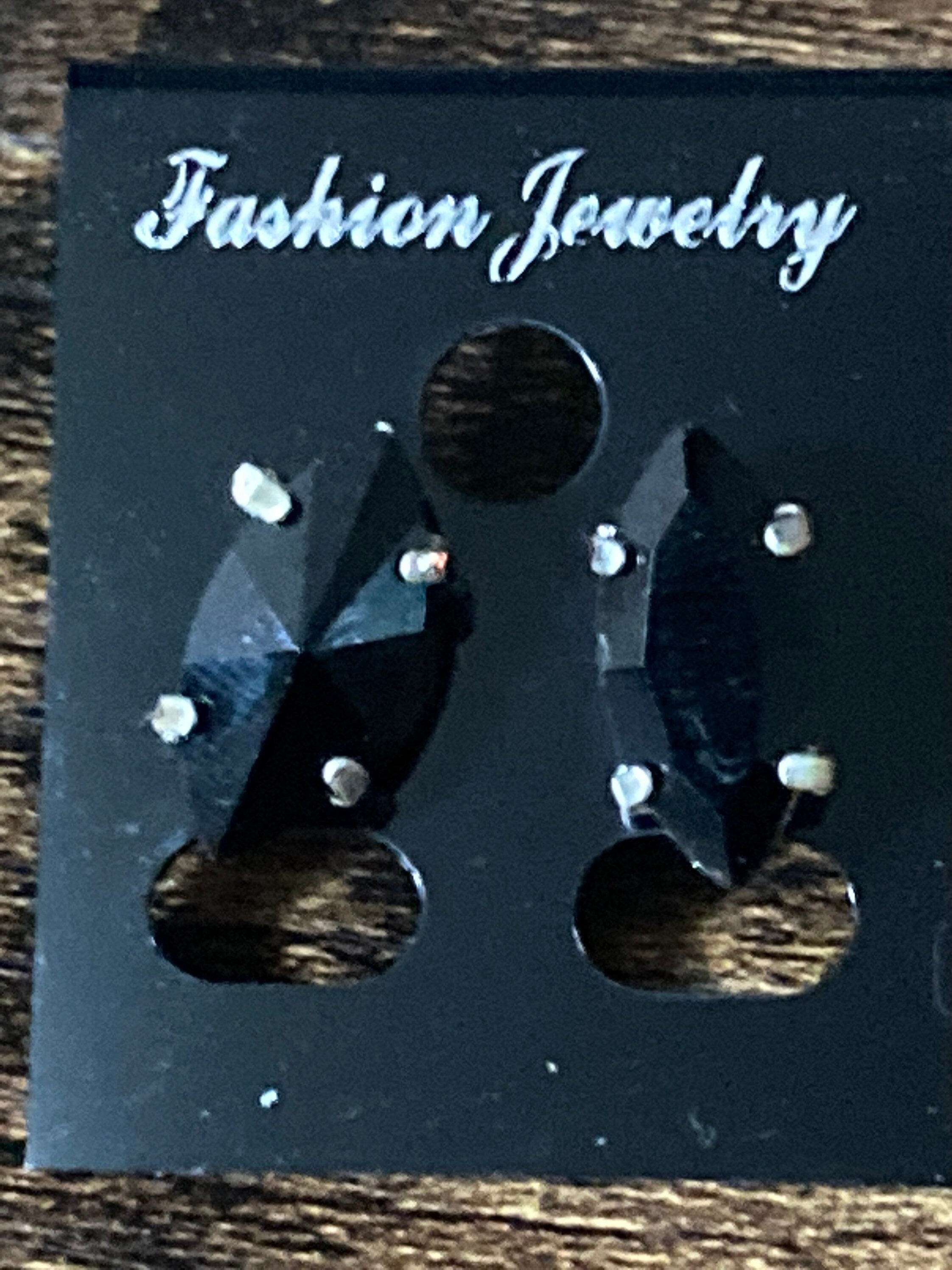 Black glass navette crystal earrings pierced 15mm