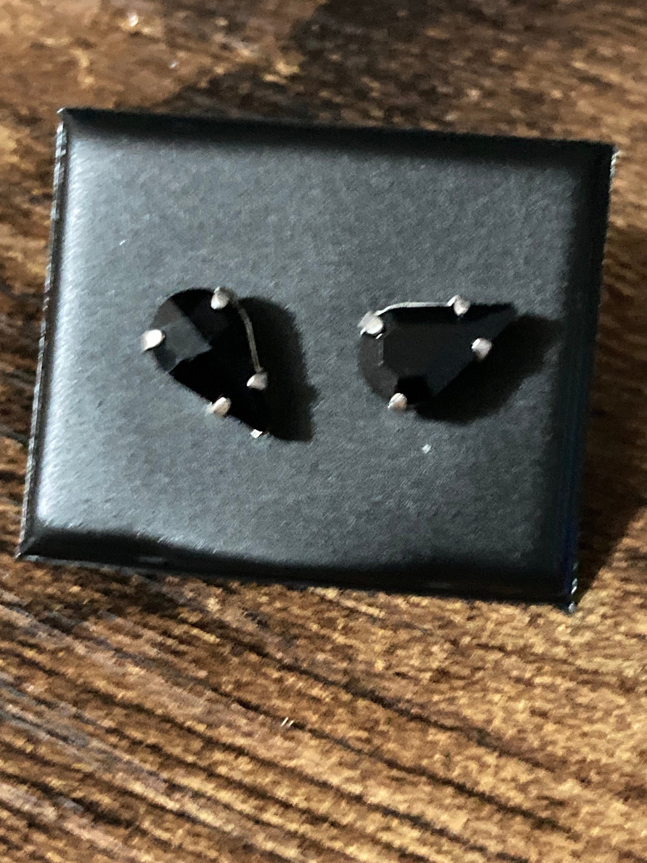 Black glass silver teardrop crystal earrings pierced 15mm