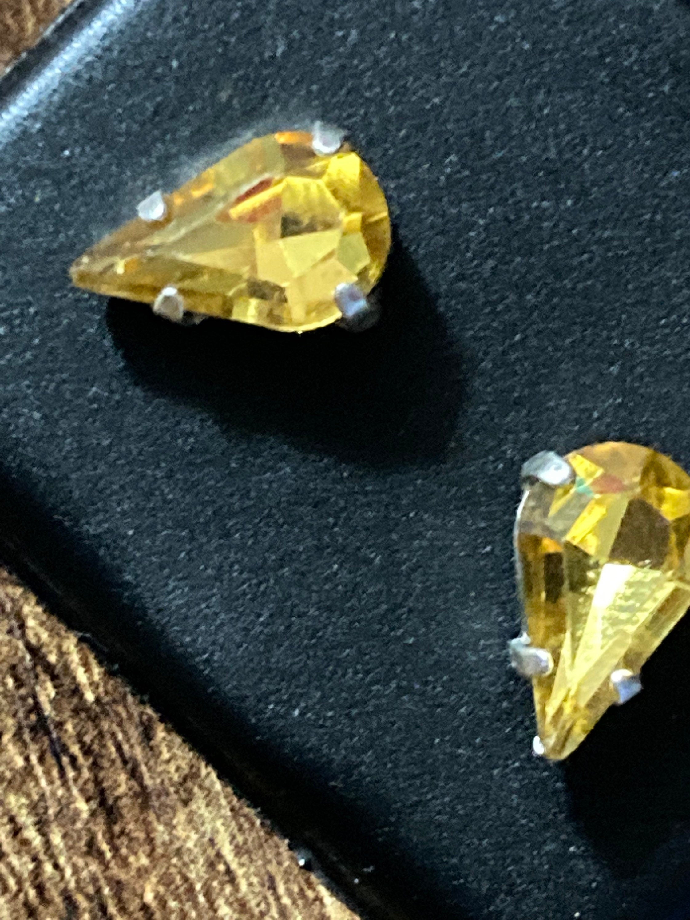 Citrine orange amber glass earrings rhinestone silver plated teardrop