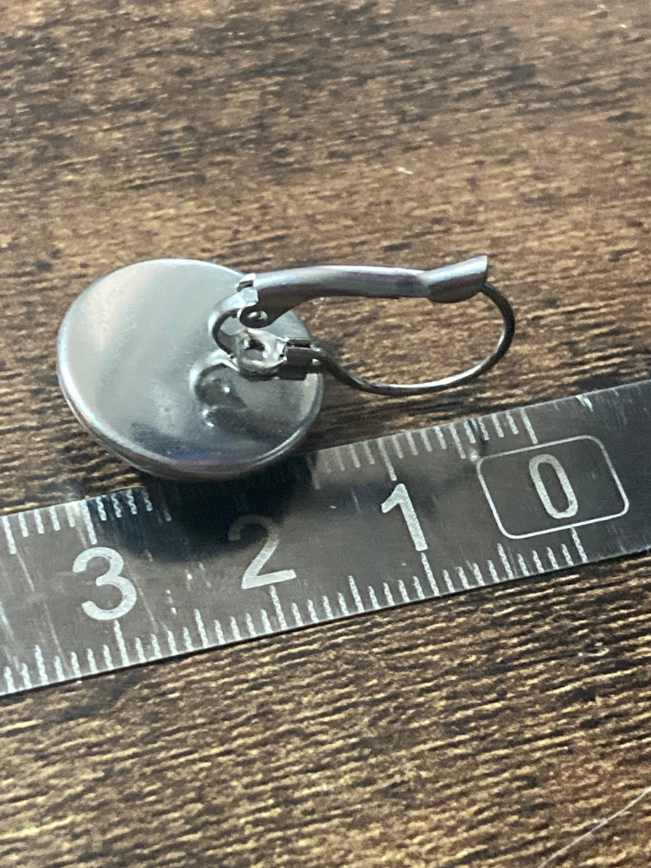 William Morris blue print earrings round glass cabochon 3cm drops