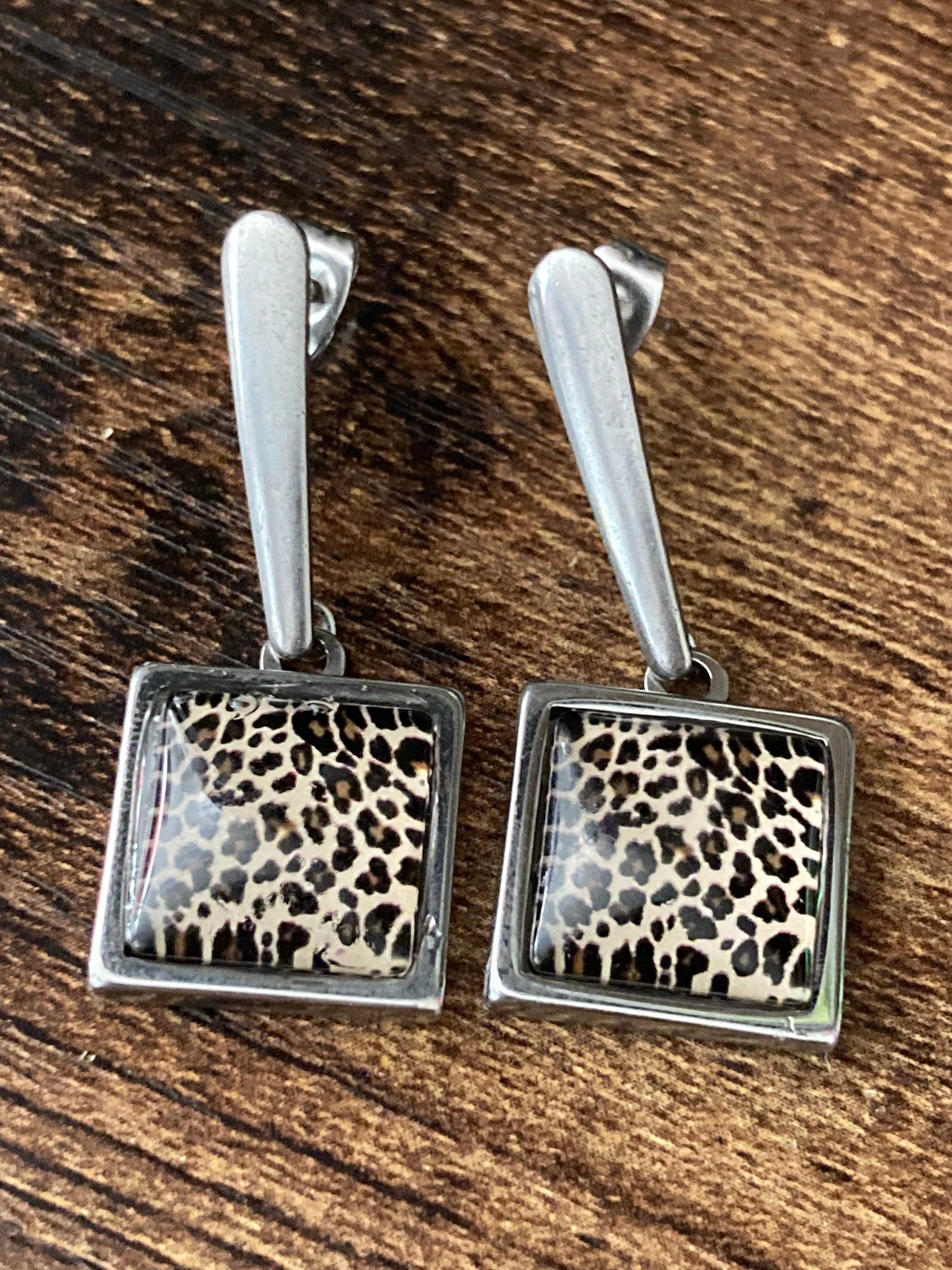 flamingo drop earrings Handmade stainless steel glass