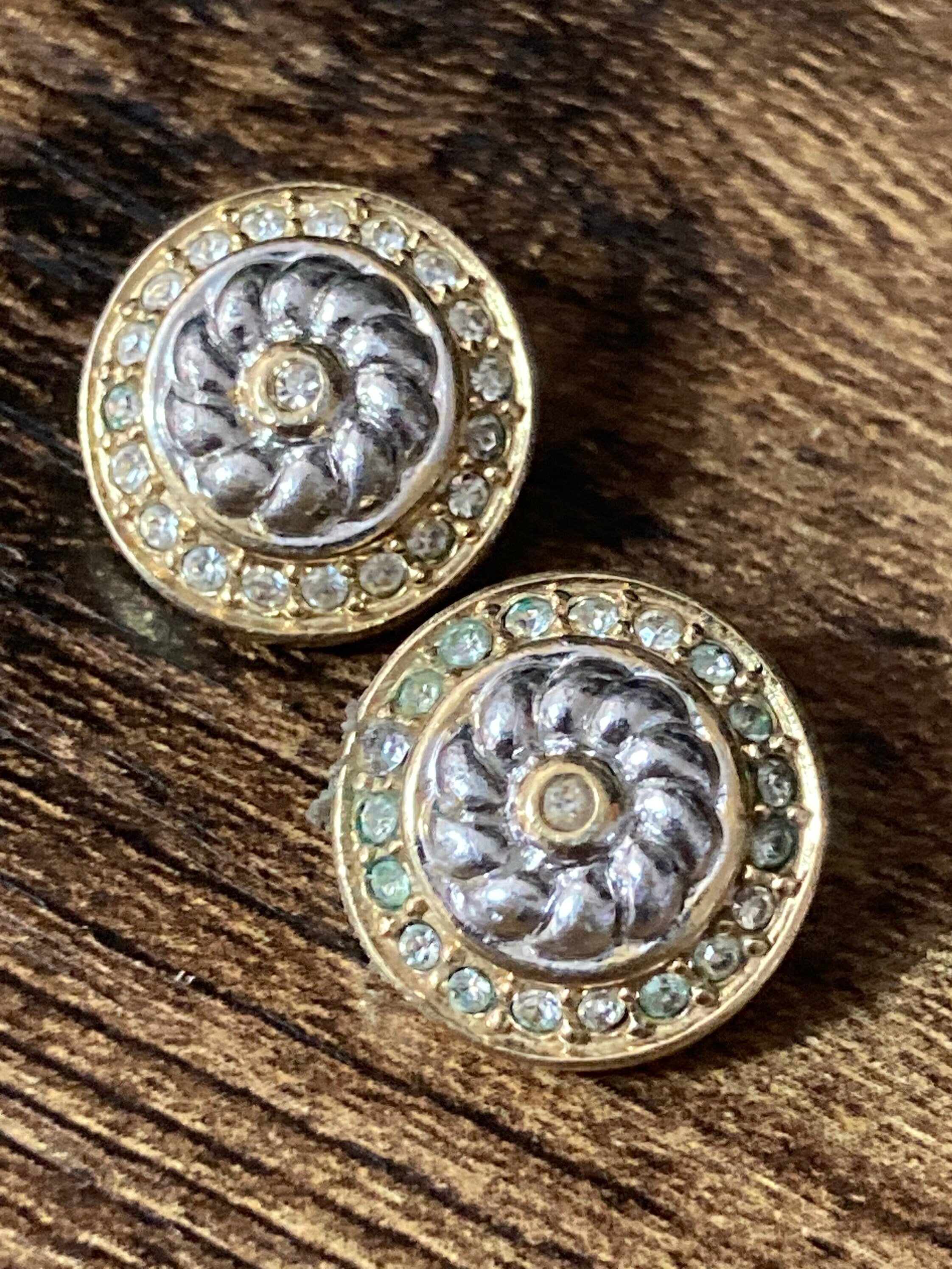Signed BURBERRY diamanté gold and silver tone clip on stud earrings