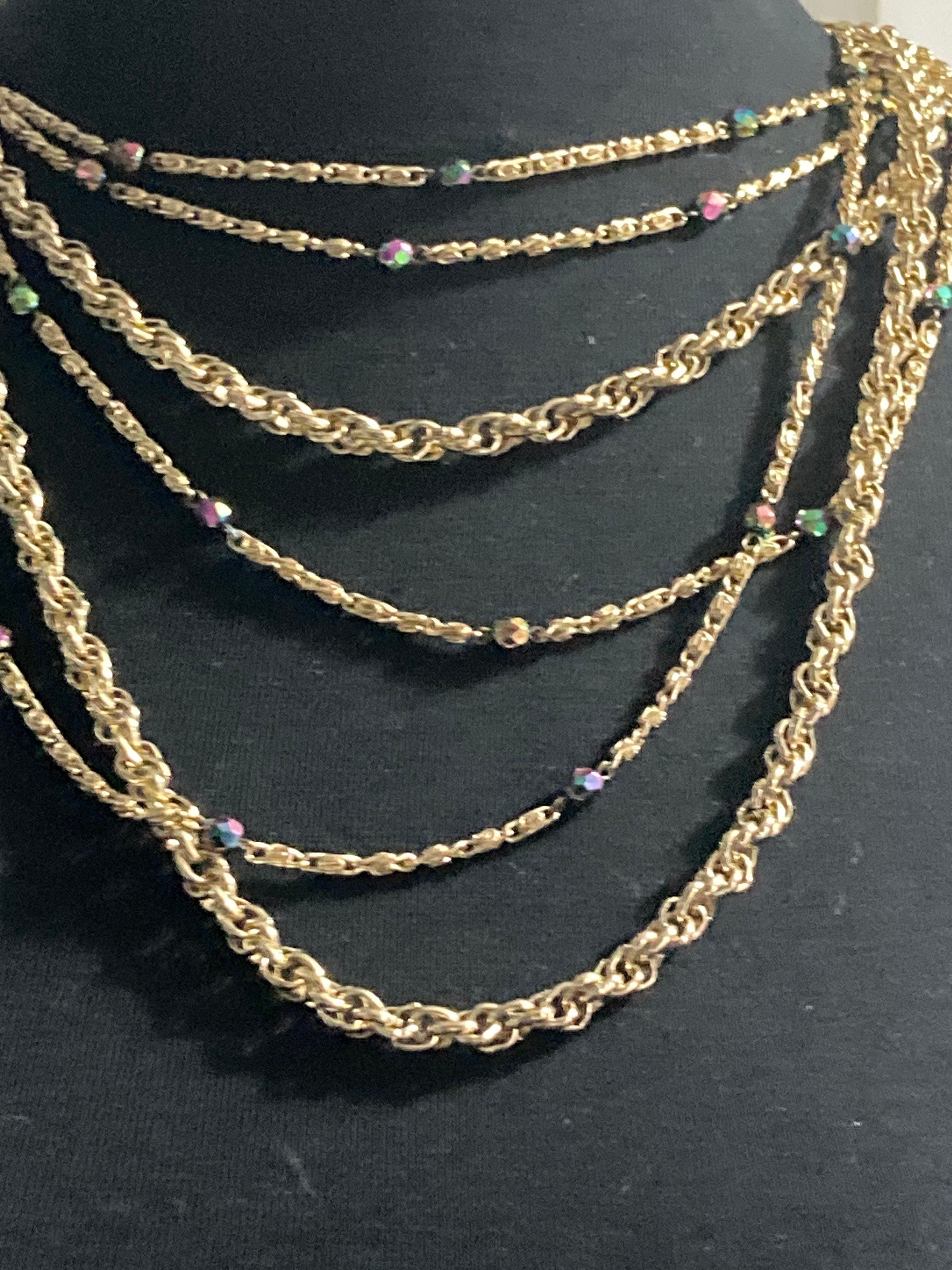 gold tone black glass beaded multi strand necklace adjustable to 52cm