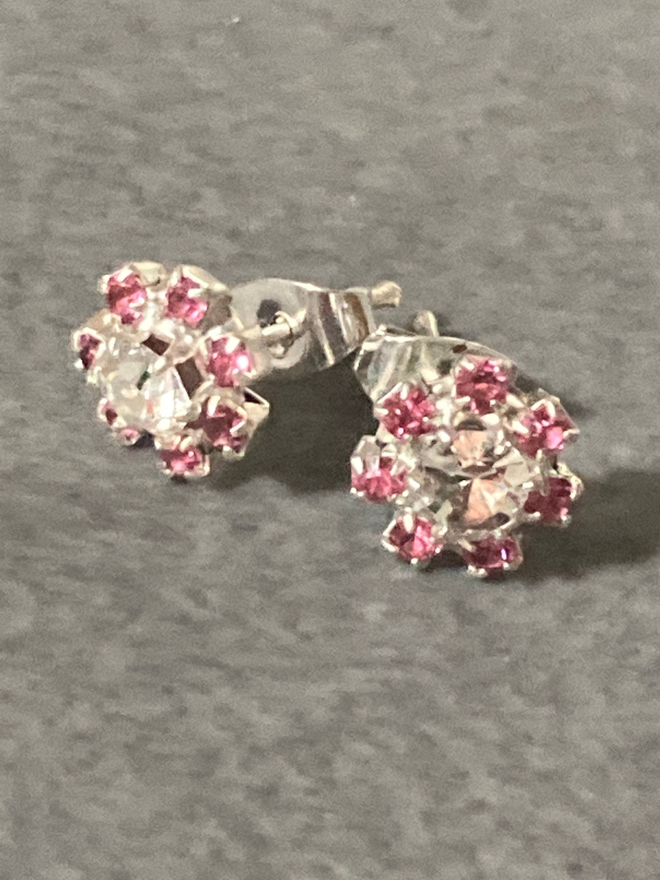 Small 6mm diamanté stud earrings pink