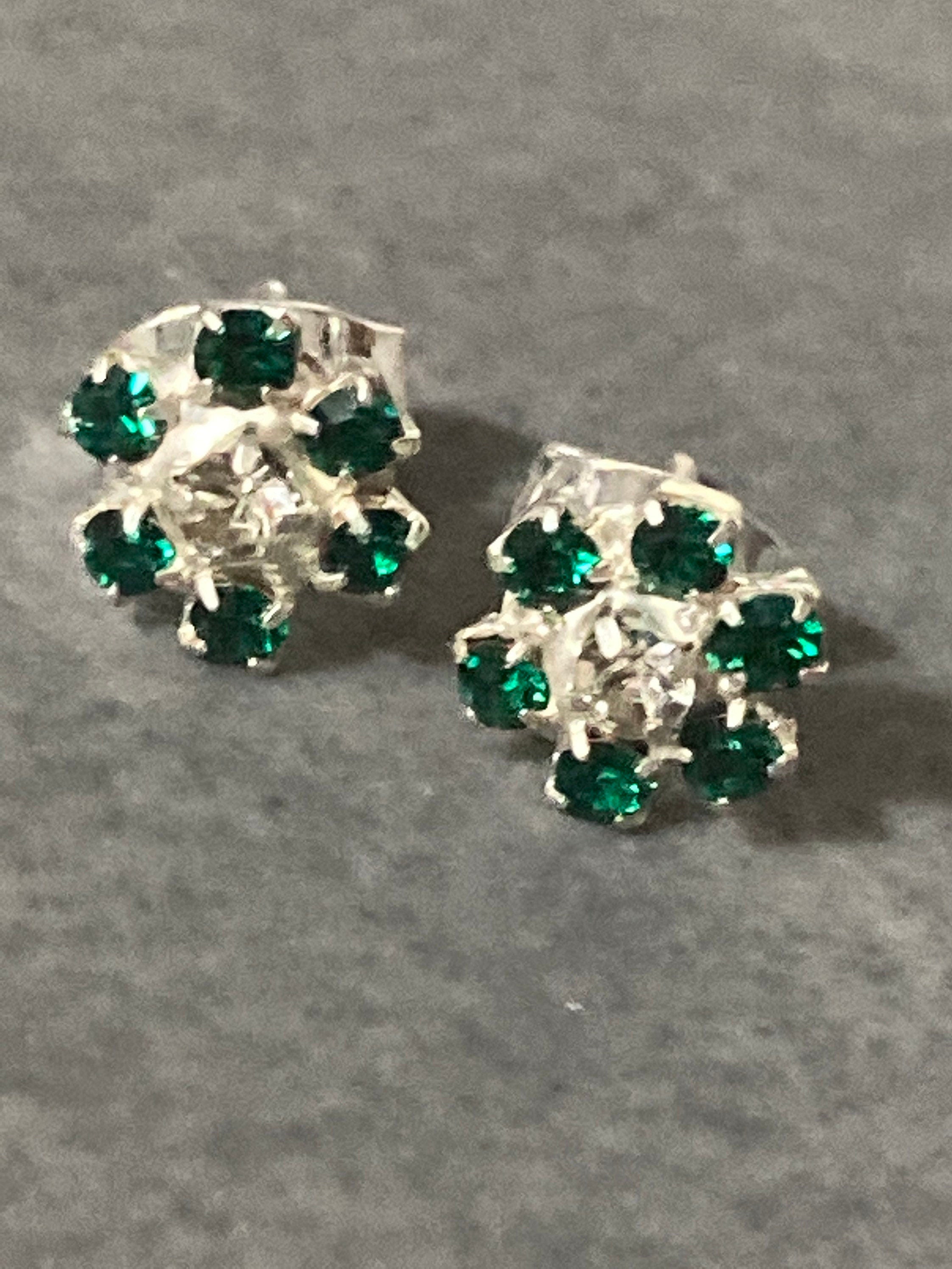 Small 6mm diamanté stud earrings emerald green