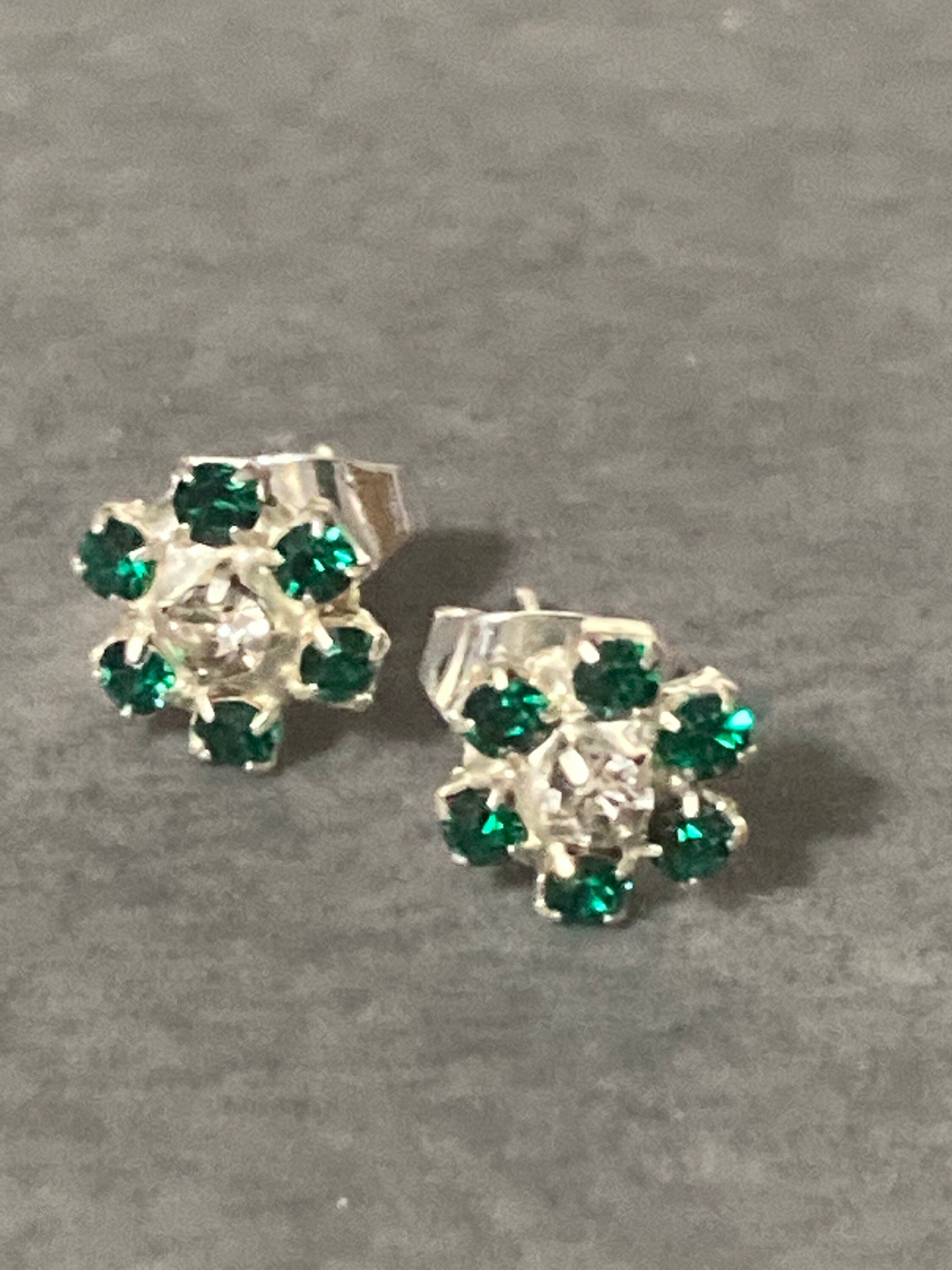 Small 6mm diamanté stud earrings emerald green