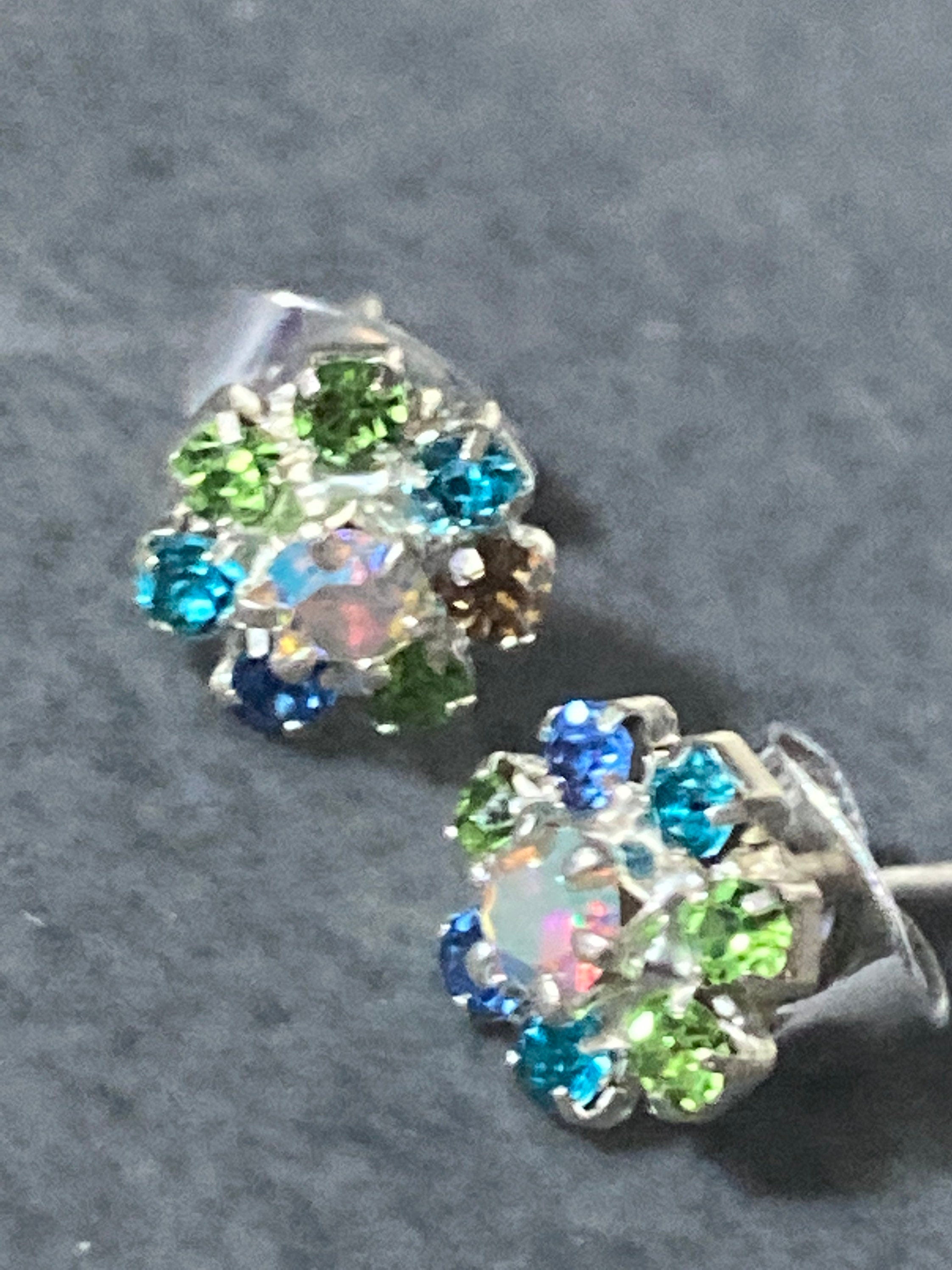 Small 6mm diamanté stud earrings emerald green AB