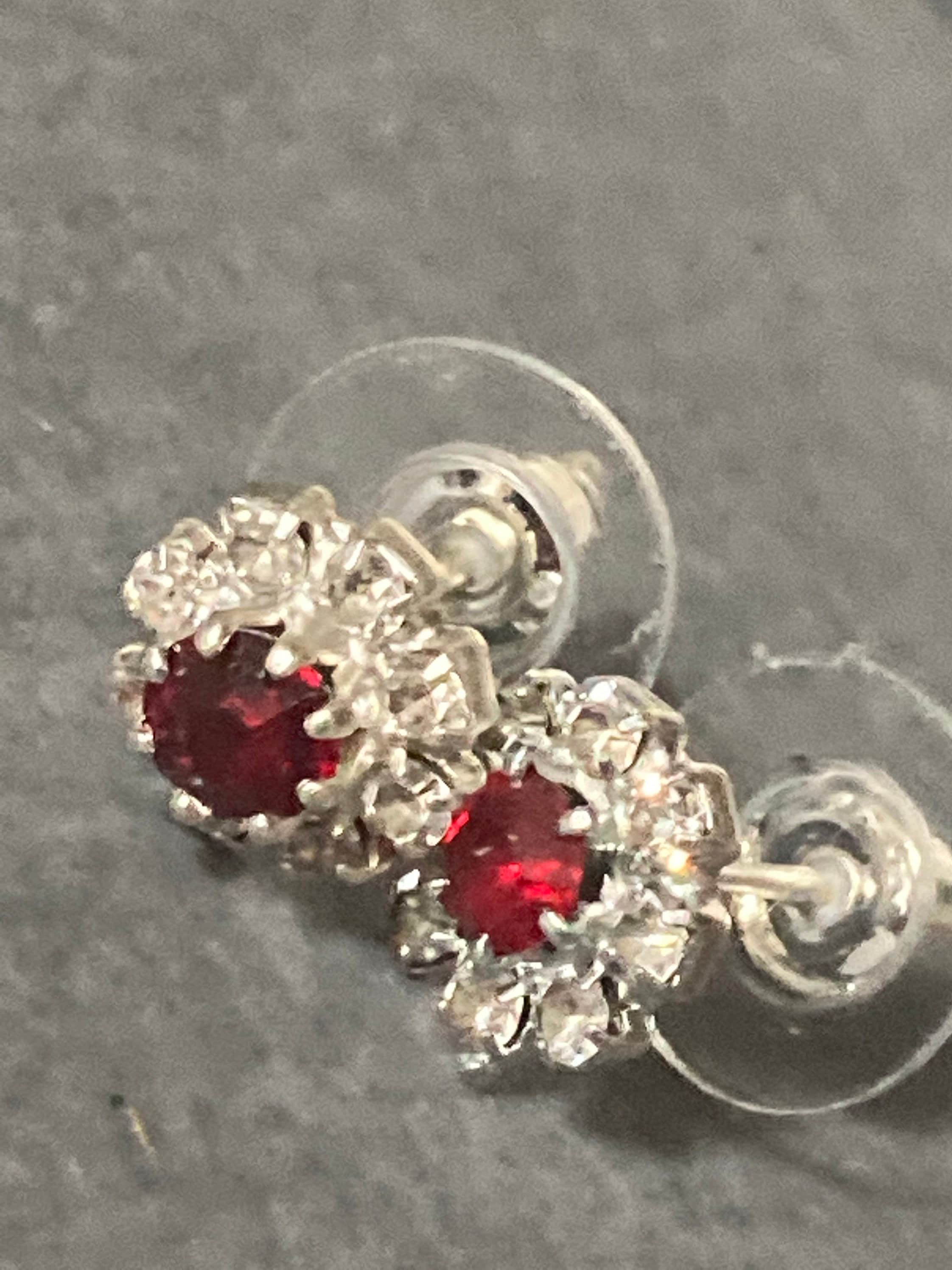 Small 6mm diamanté stud earrings ruby red clear stones