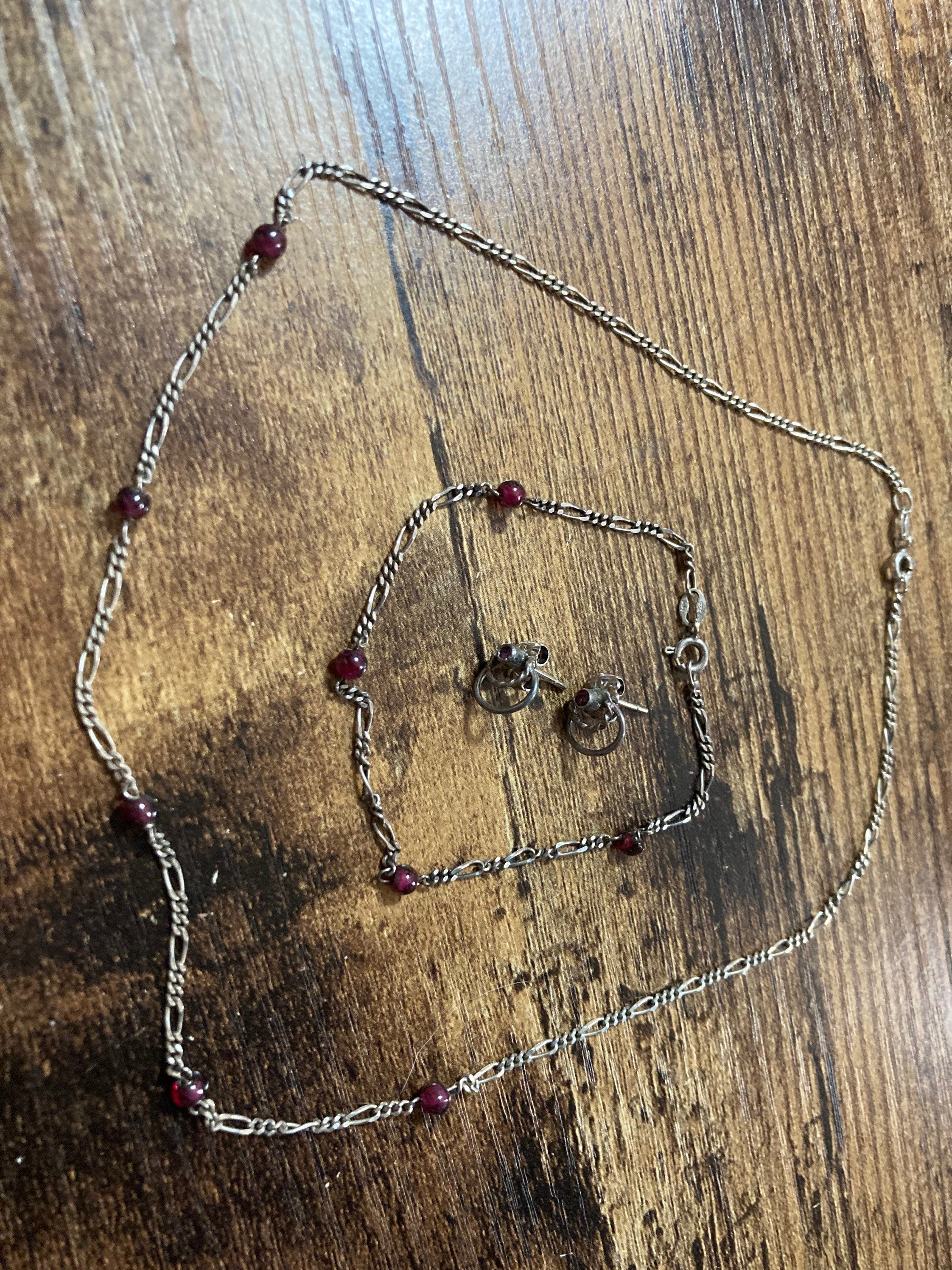 Sterling Silver Figaro chain  Jewellery Set Necklace, Bracelet & Earrings