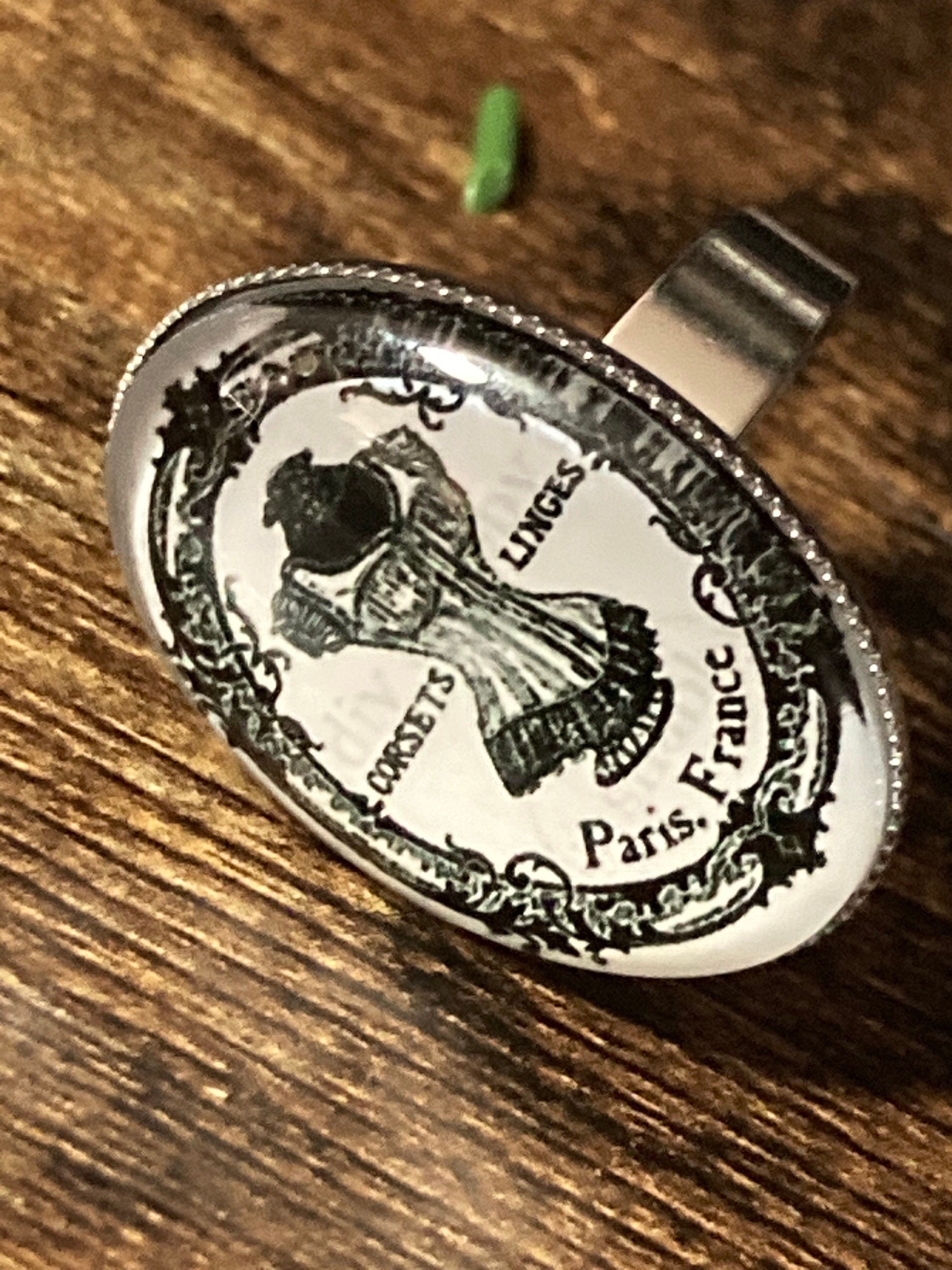 Oversized Parisian couture corset ring 25mm stainless steel design oval glass cabochon adjustable size