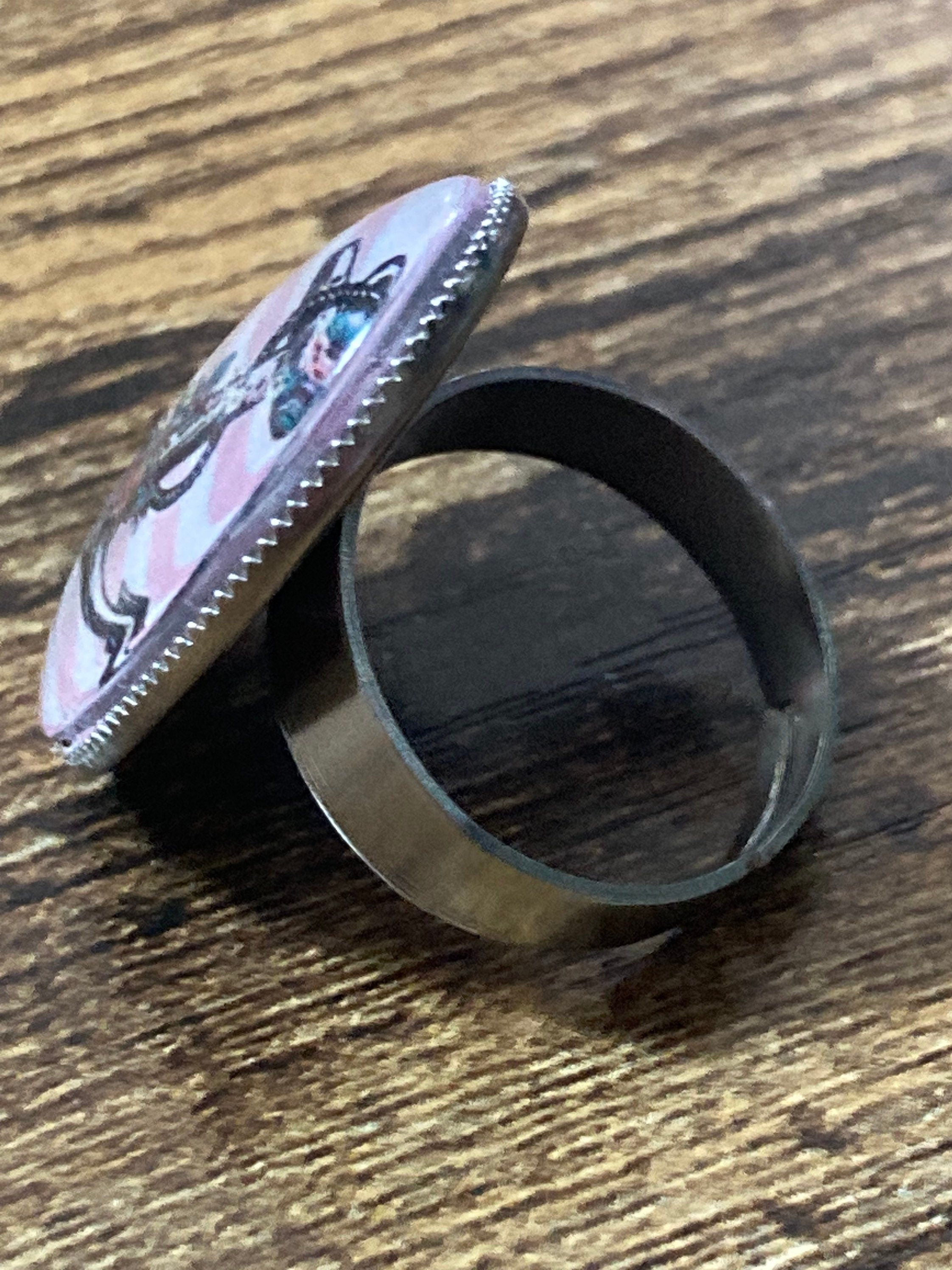 Oversized nautical anchor ring 25mm stainless steel oval glass cabochon adjustable