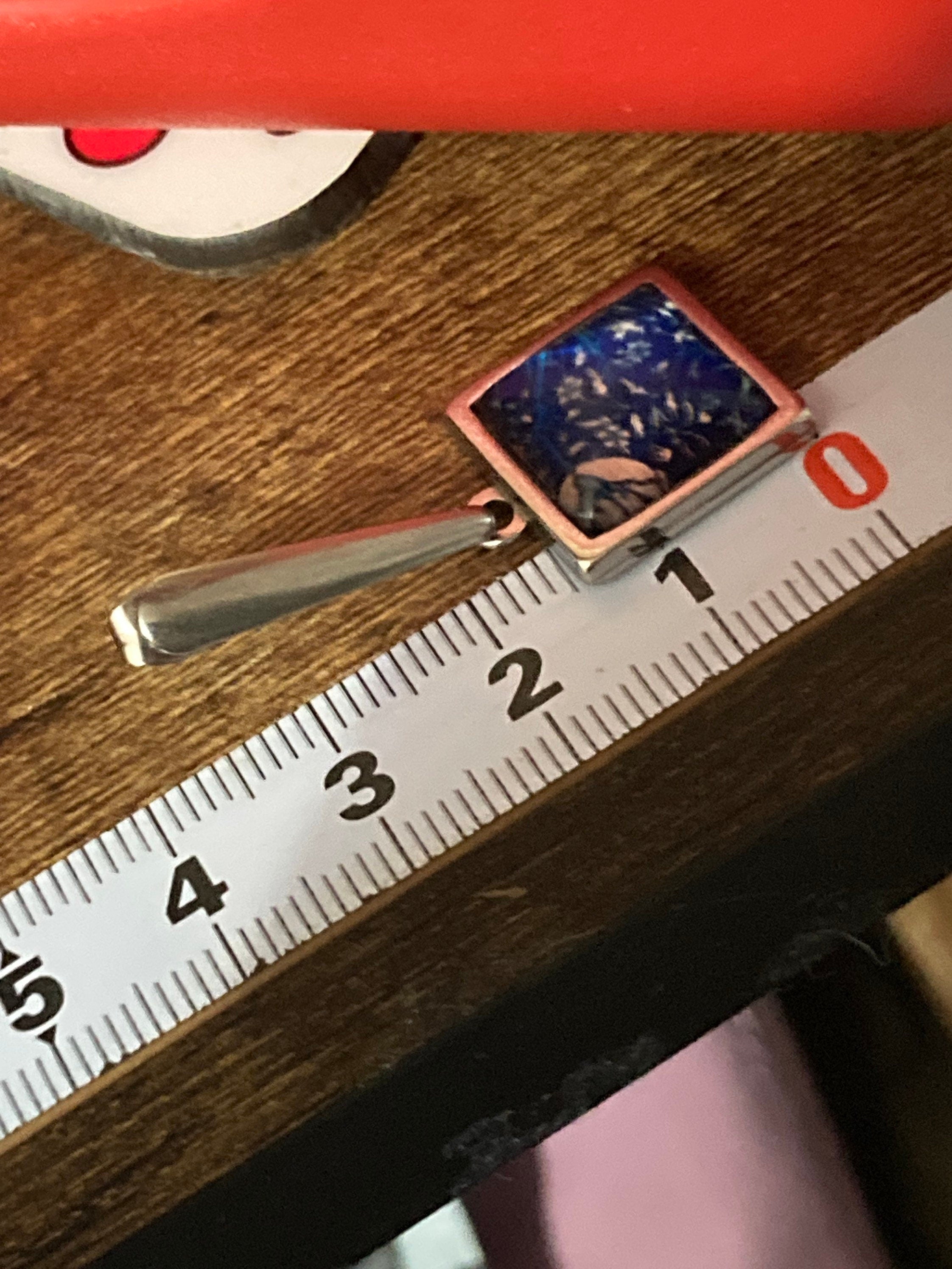 William Morris print earrings square glass cabochon drops blue