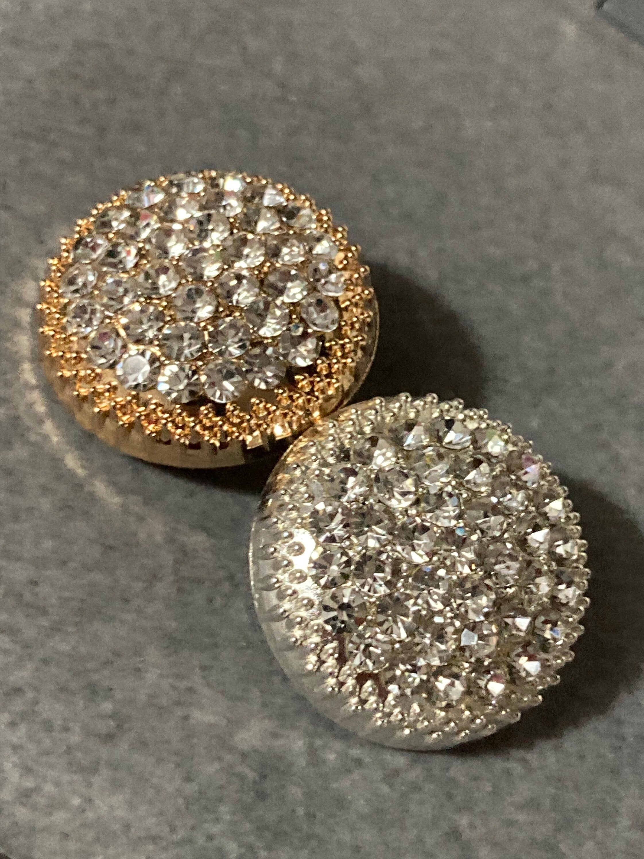 Set of 6 25mm silver metal shank round domed glass diamanté buttons for coat