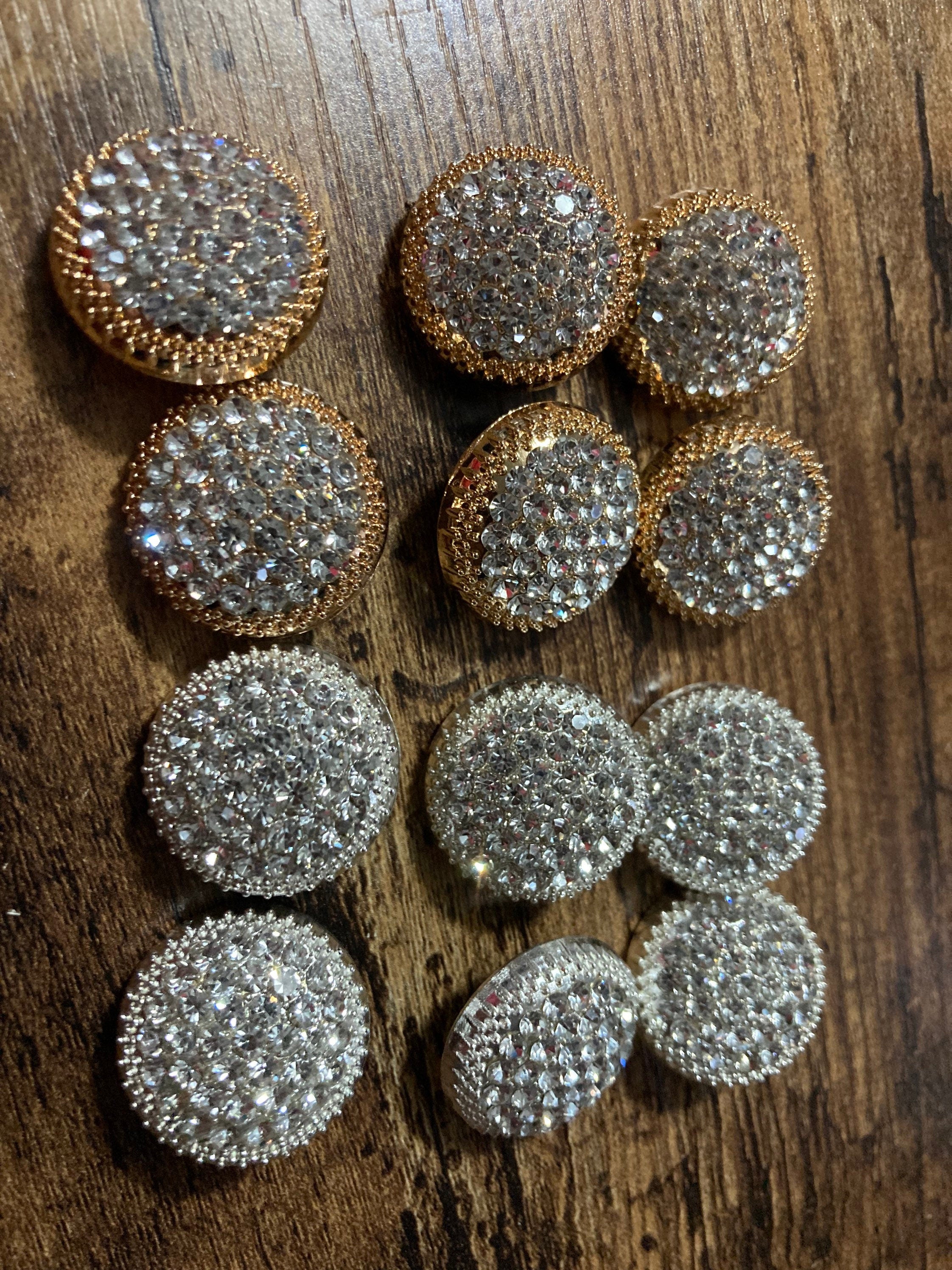 Set of 6 Gold Tone Diamanté Domed Shank Buttons (25mm)