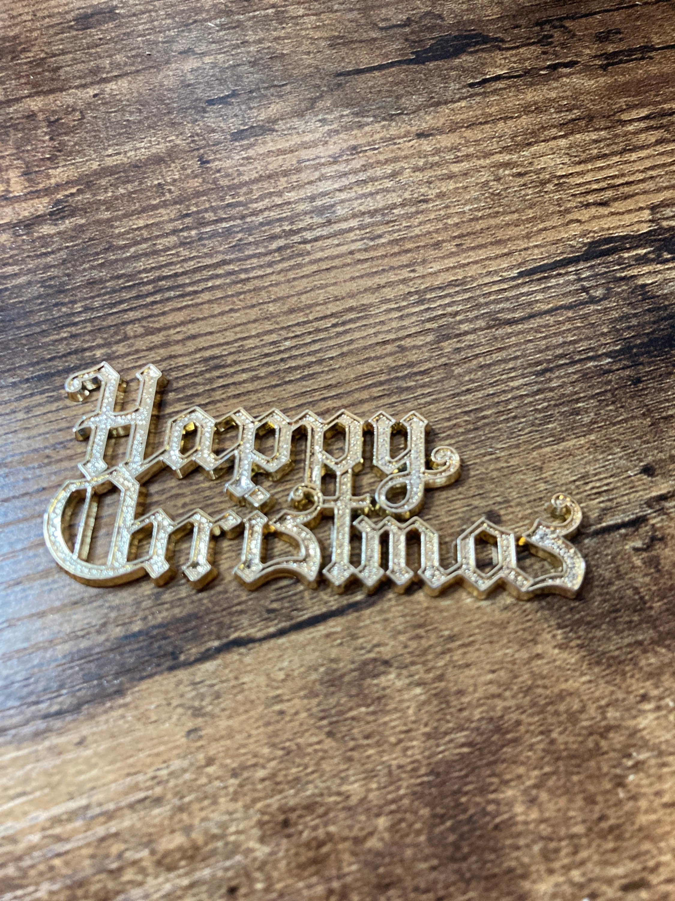 HAPPY CHRISTMAS gold plastic cake topper decoration