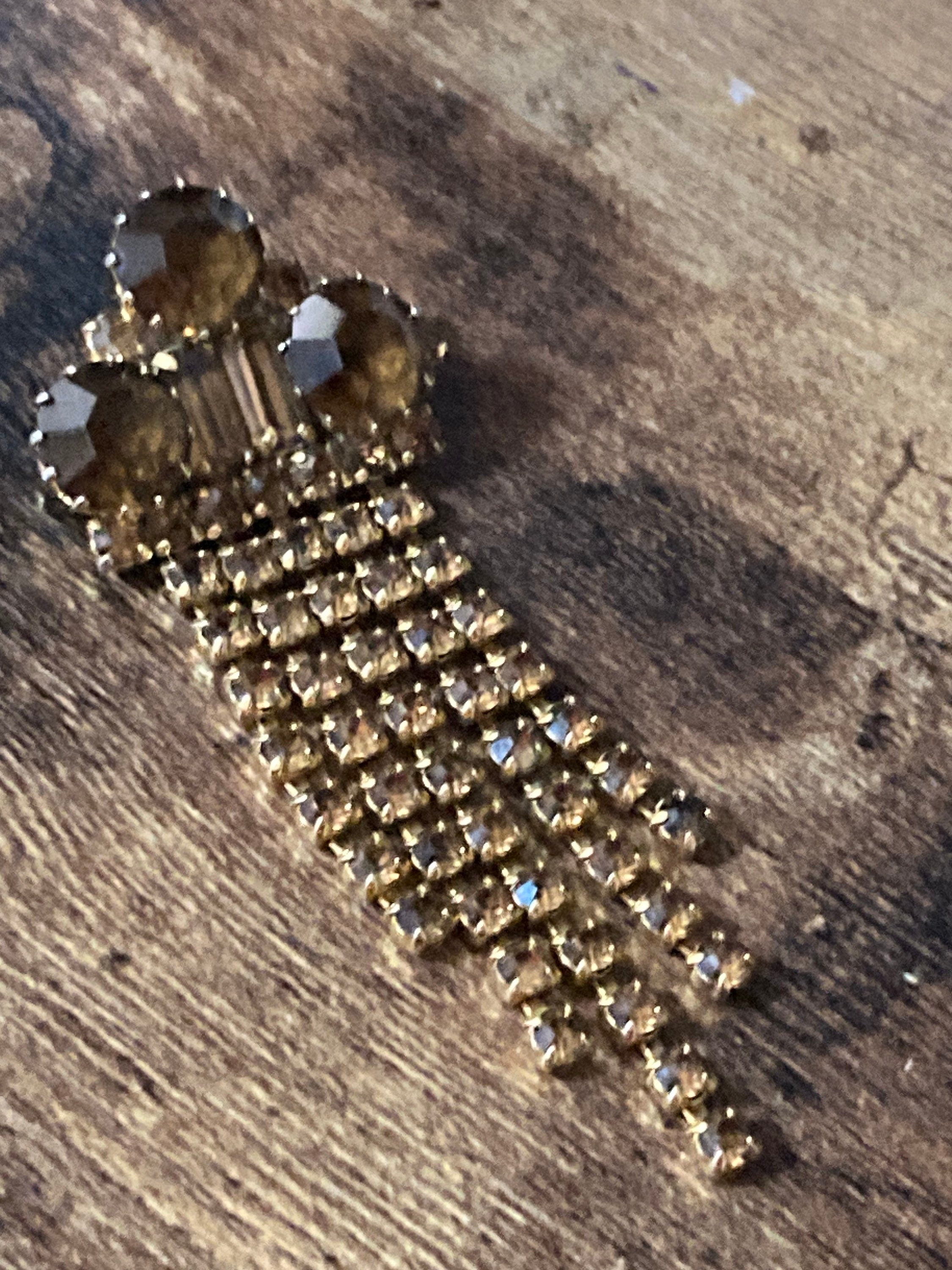 1950s brown cognac glass waterfall brooch, gold tone