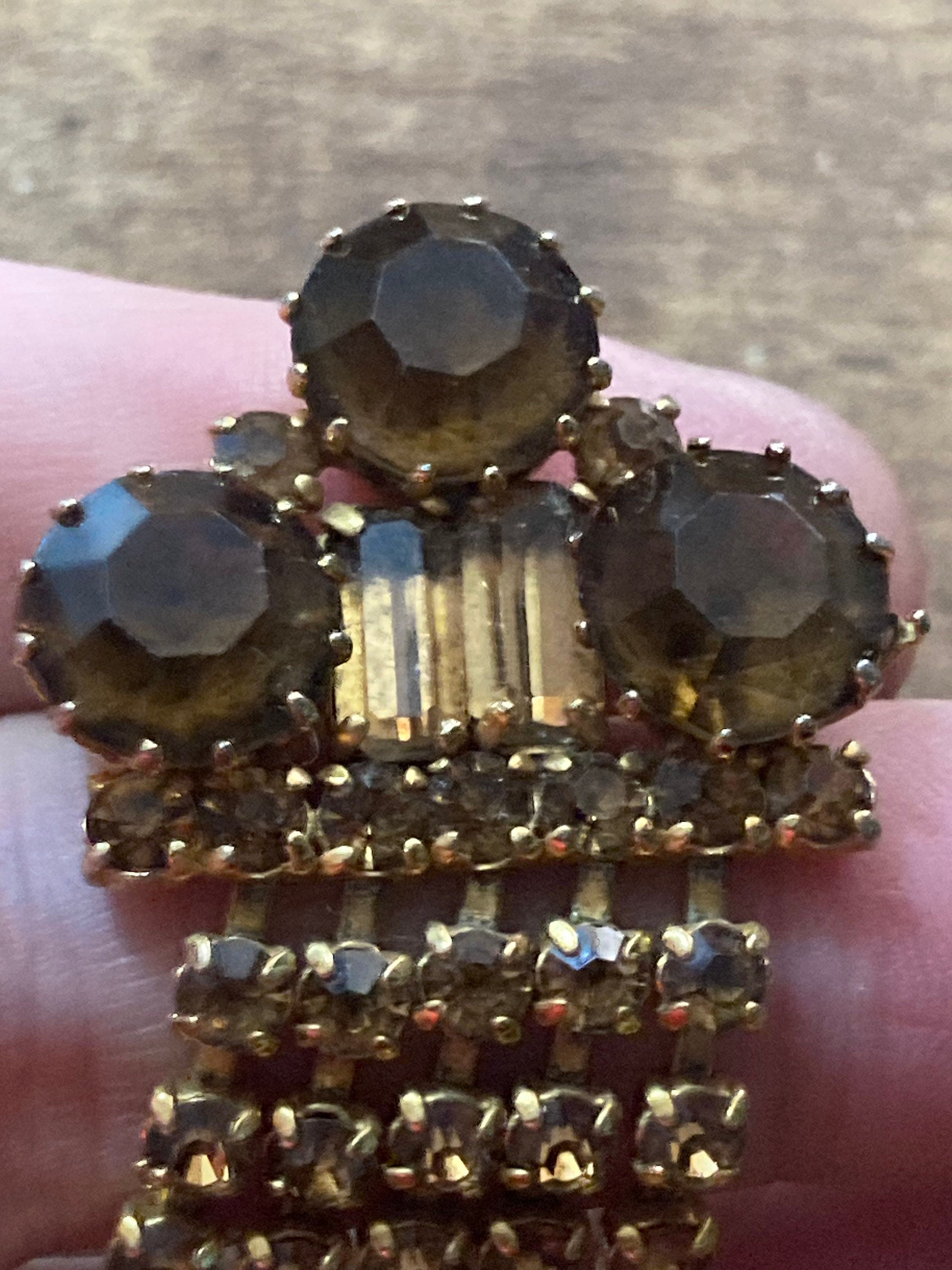 1950s brown cognac glass waterfall brooch, gold tone