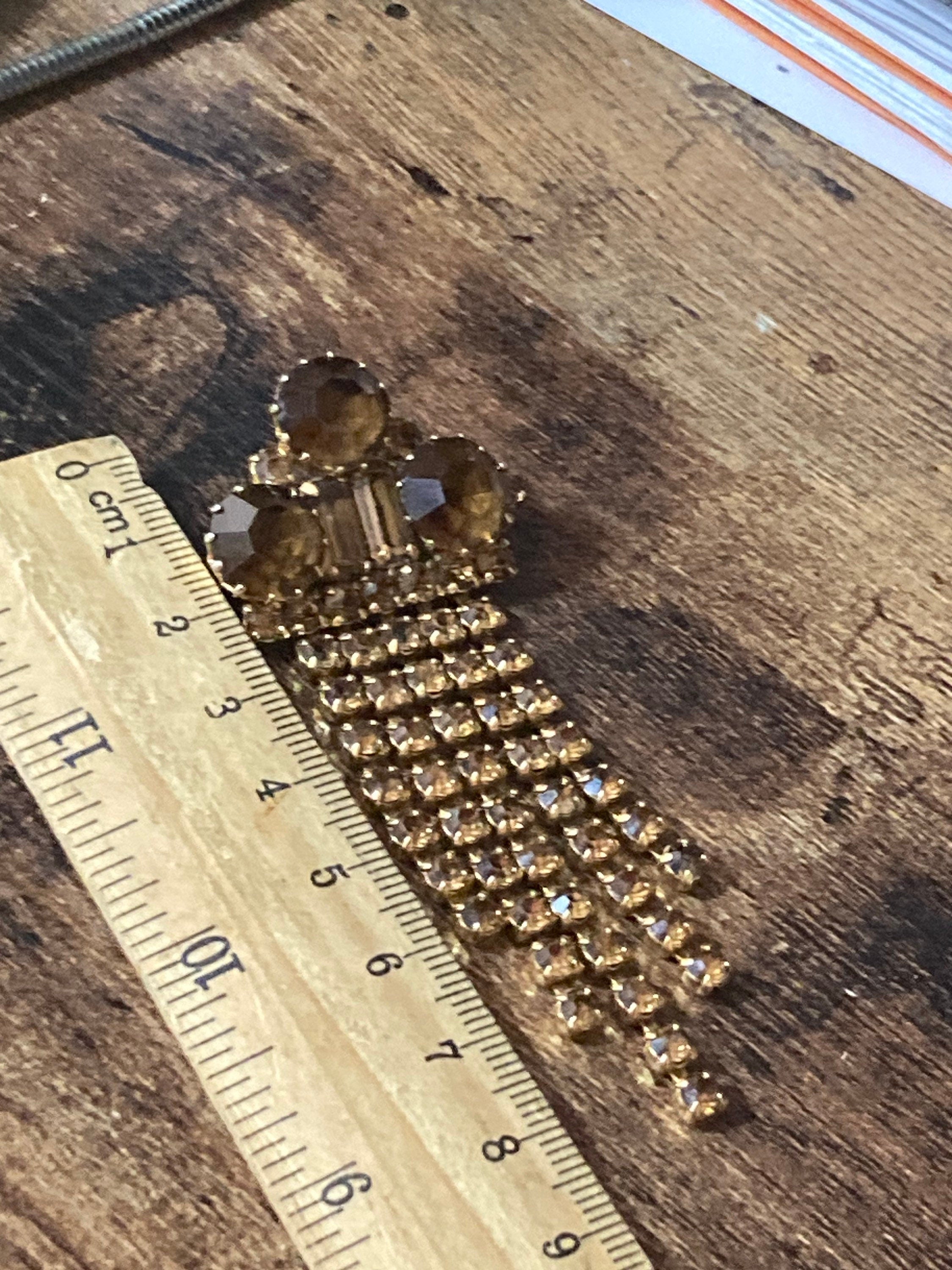 1950s brown cognac glass waterfall brooch, gold tone