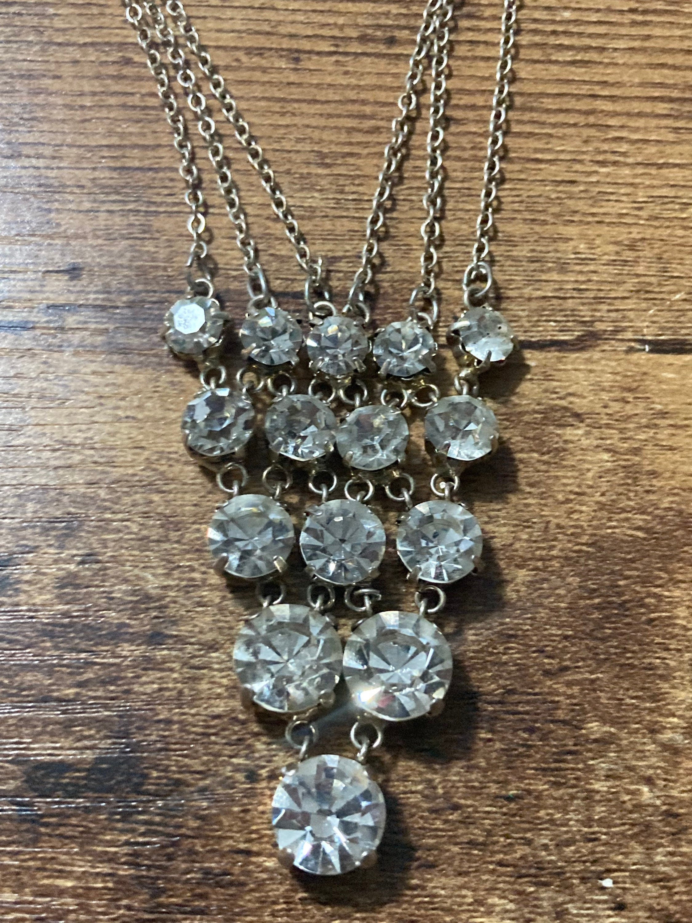 Retro diamanté glass rhinestone crystal lariat necklace