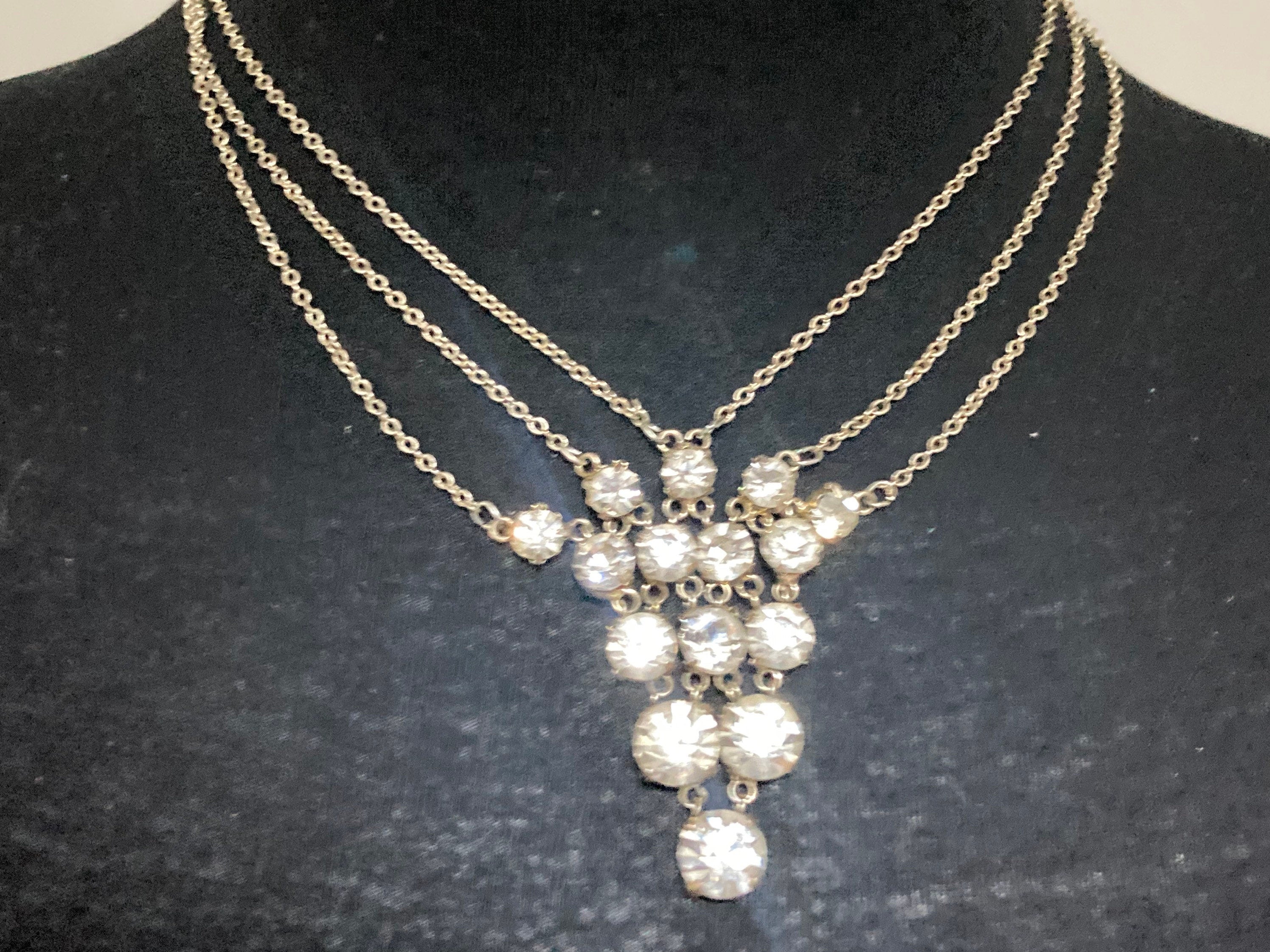 Retro diamanté glass rhinestone crystal lariat necklace