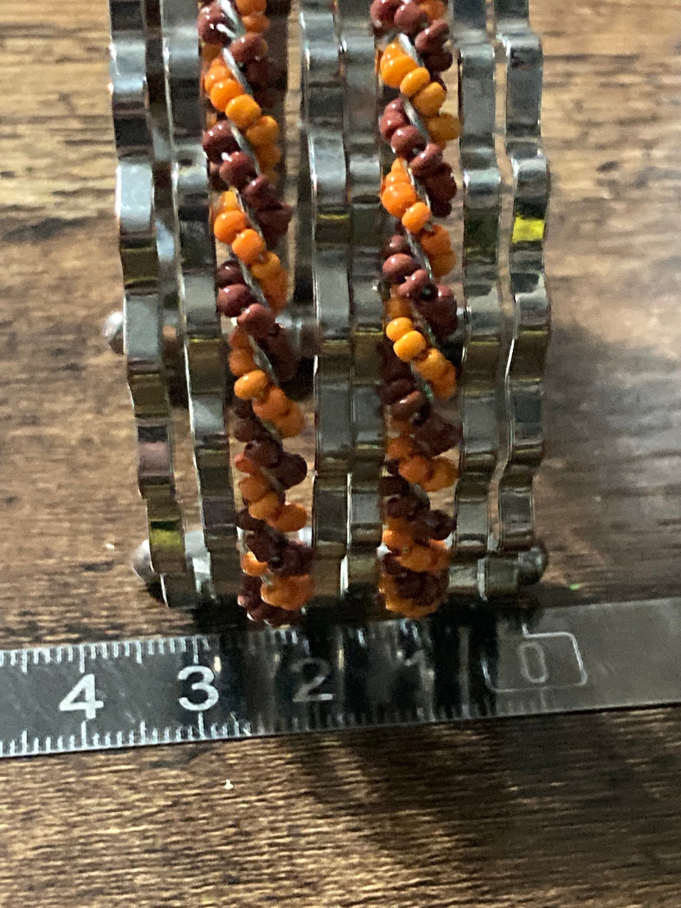 Retro modernist silver tone coral beaded wide cuff bangle