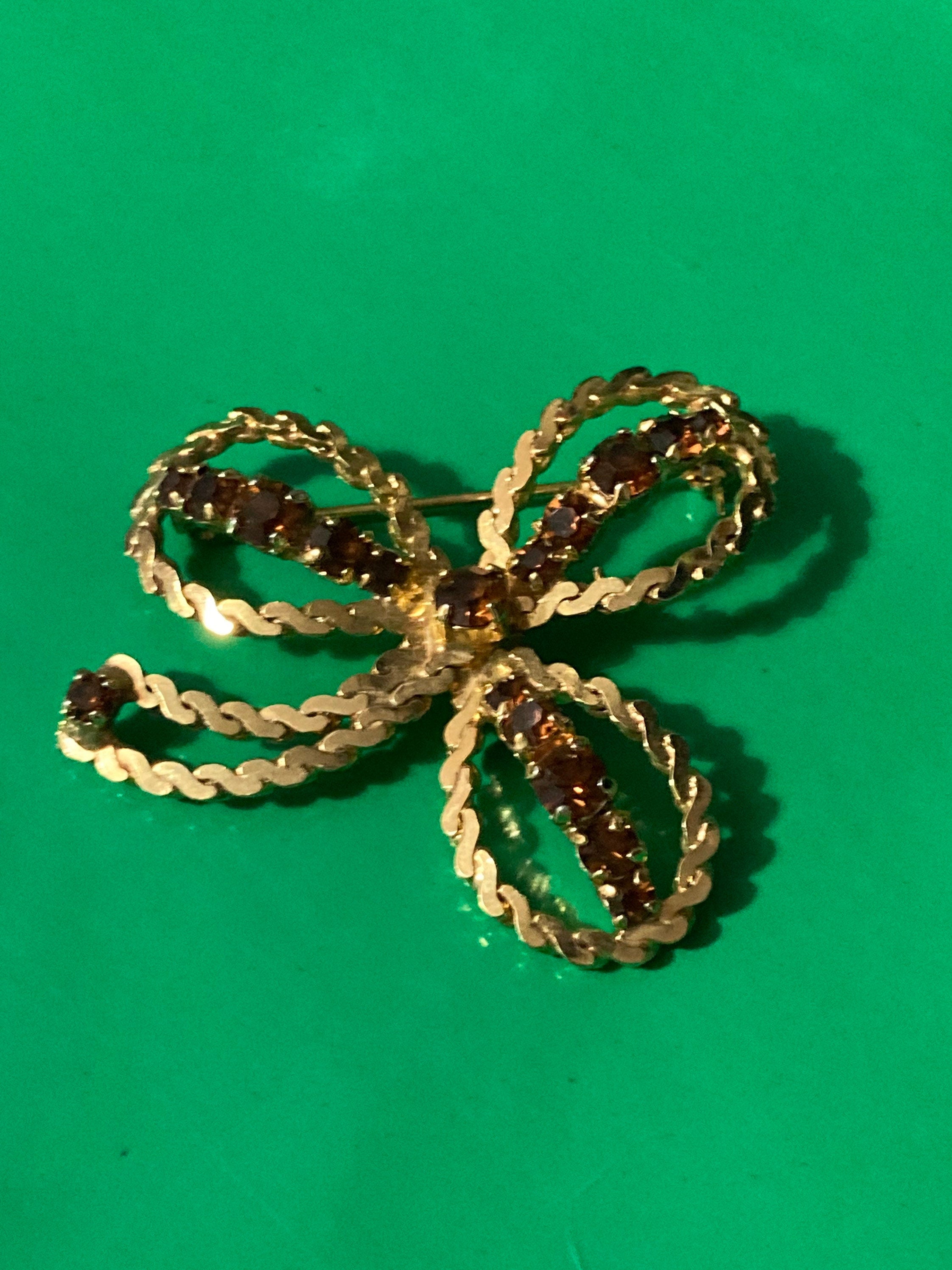 vintage gold tone mesh brown cognac glass brooch