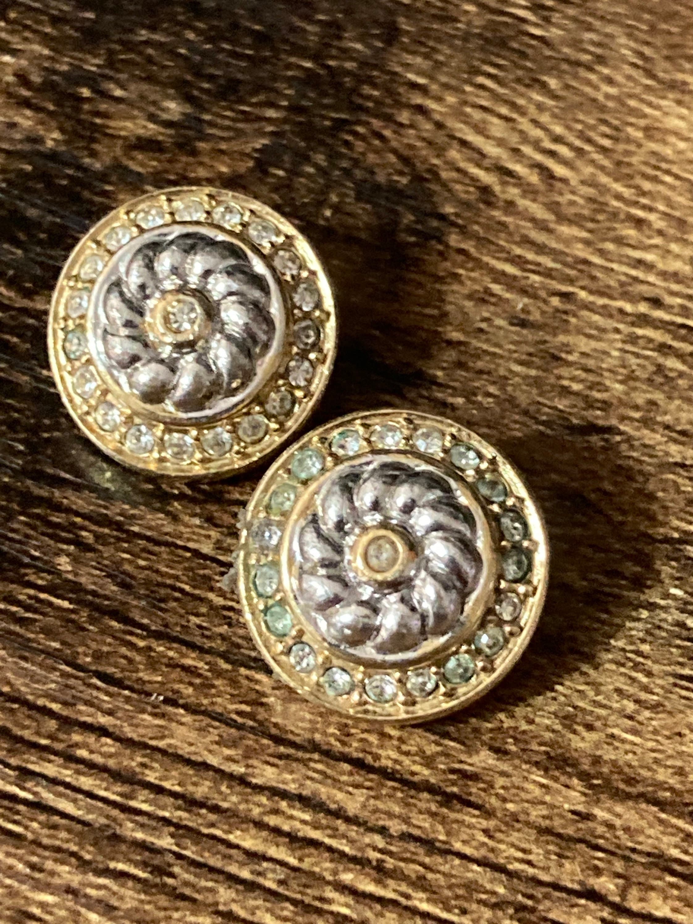 Signed BURBERRY diamanté gold and silver tone clip on stud earrings