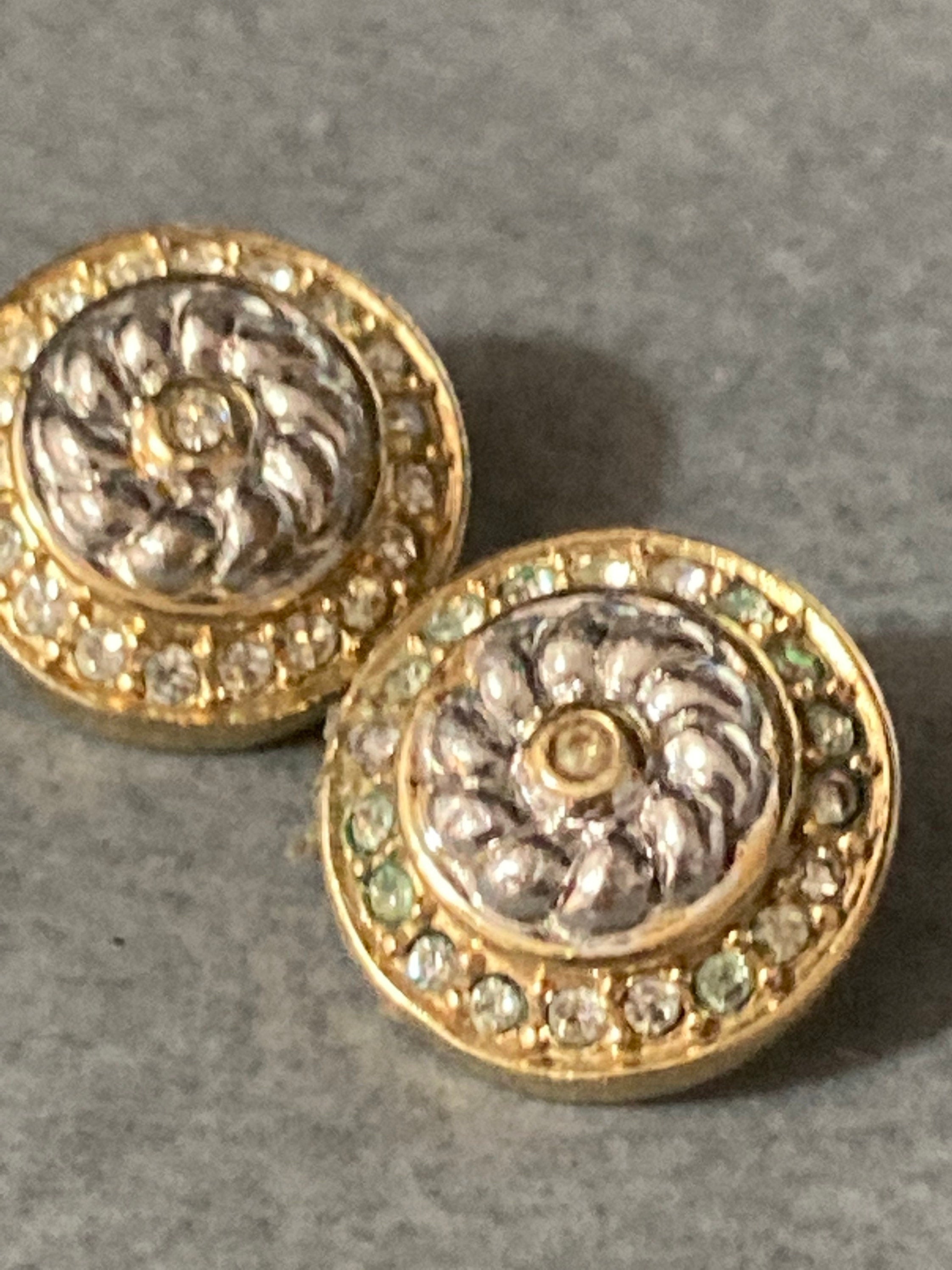 Signed BURBERRY diamanté gold and silver tone clip on stud earrings