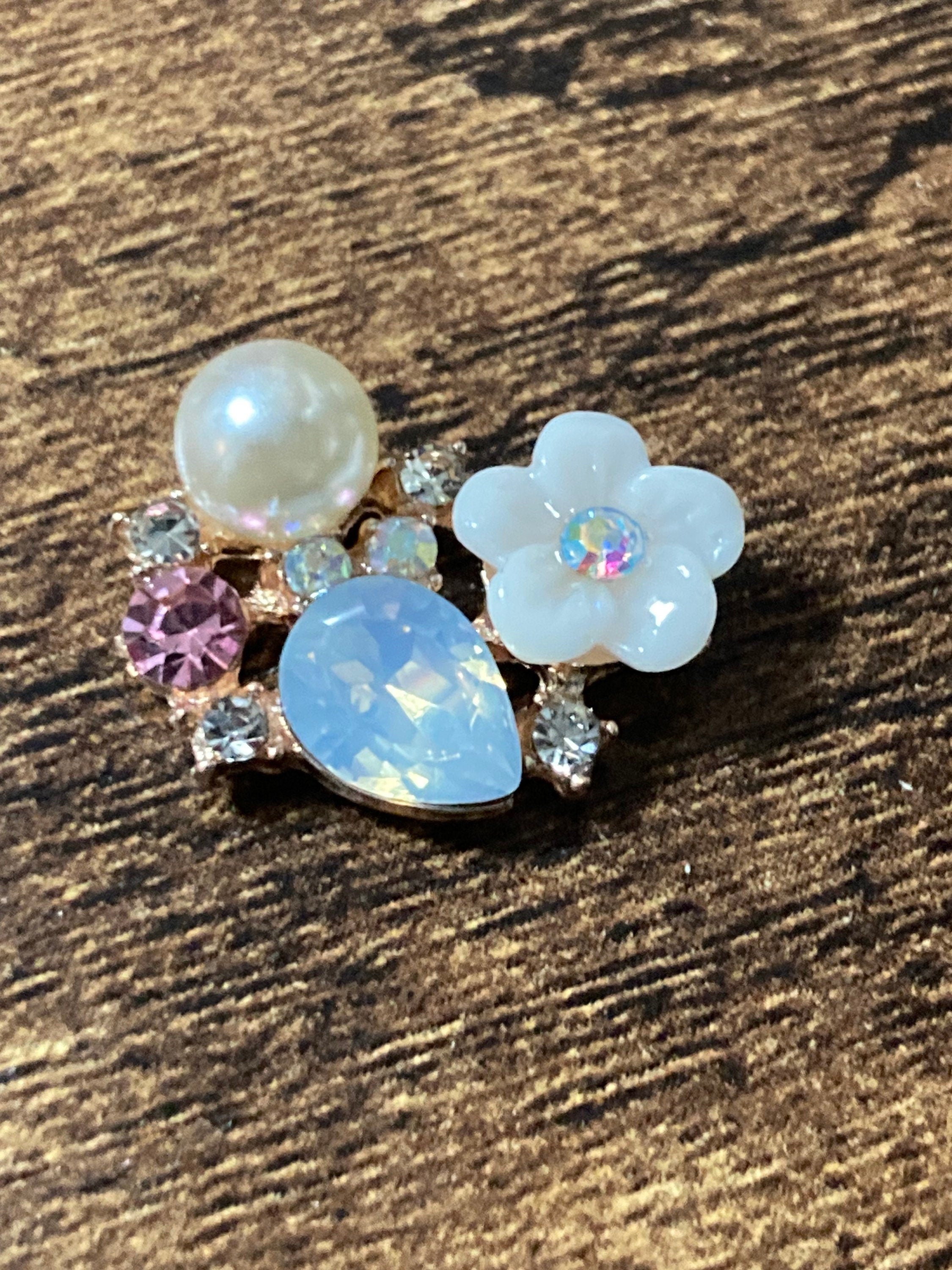 Rhinestone Pearl Embellishments: Opaline Pink Stones, Sew-On Glue-On (5 pc)