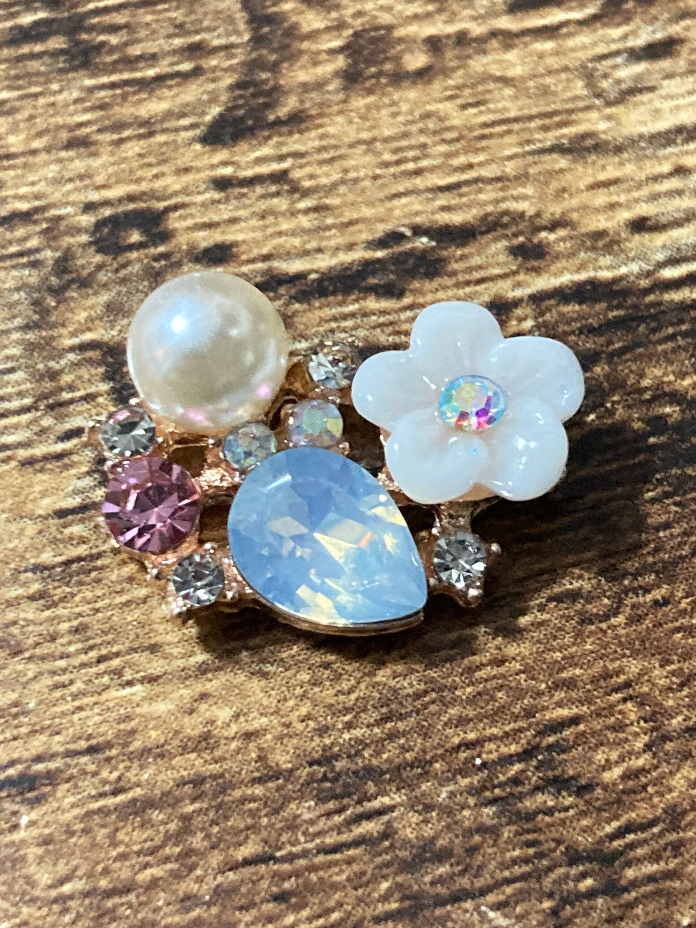 Rhinestone Pearl Embellishments: Opaline Pink Stones, Sew-On Glue-On (5 pc)