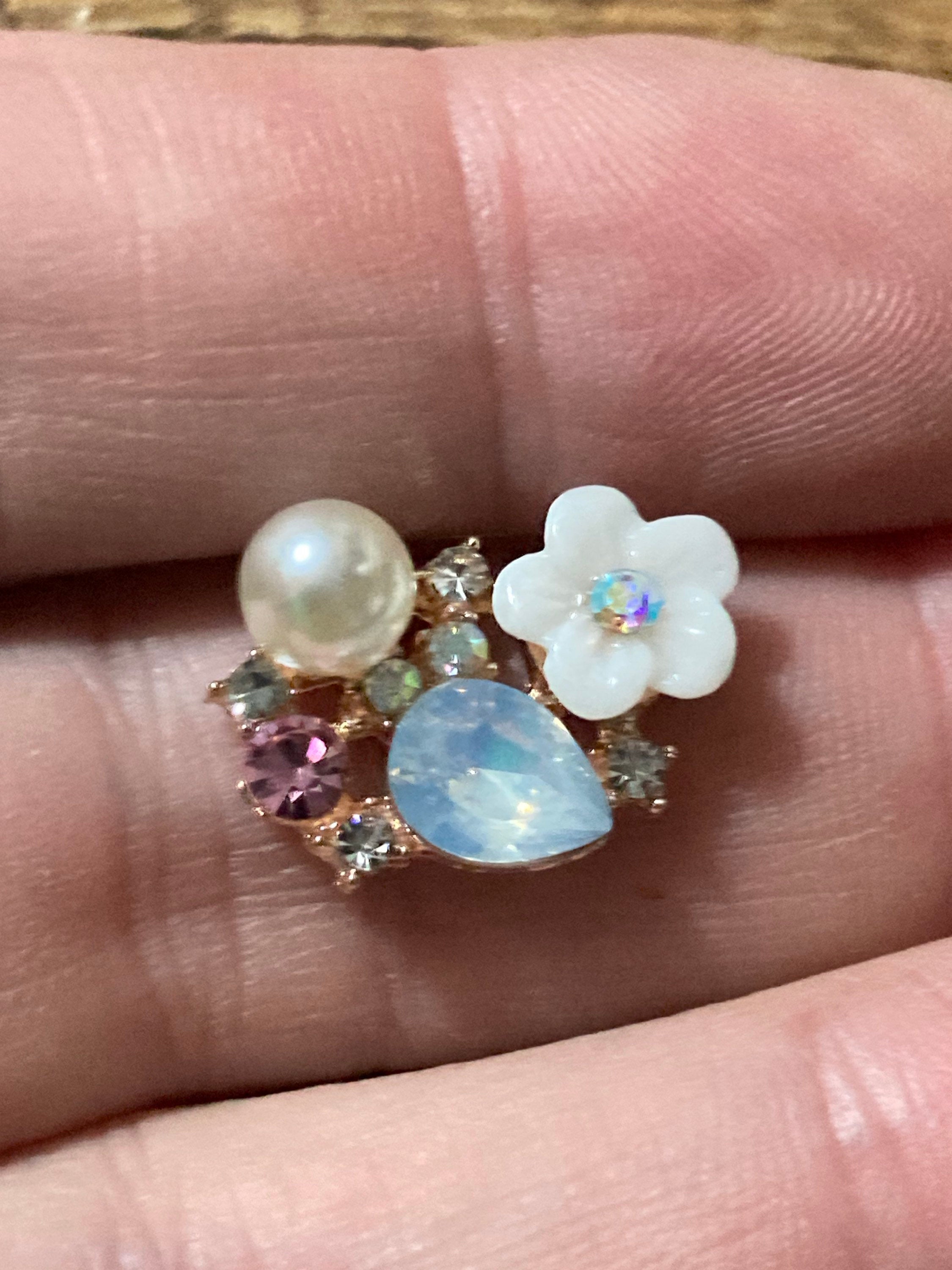 Rhinestone Pearl Embellishments: Opaline Pink Stones, Sew-On Glue-On (5 pc)