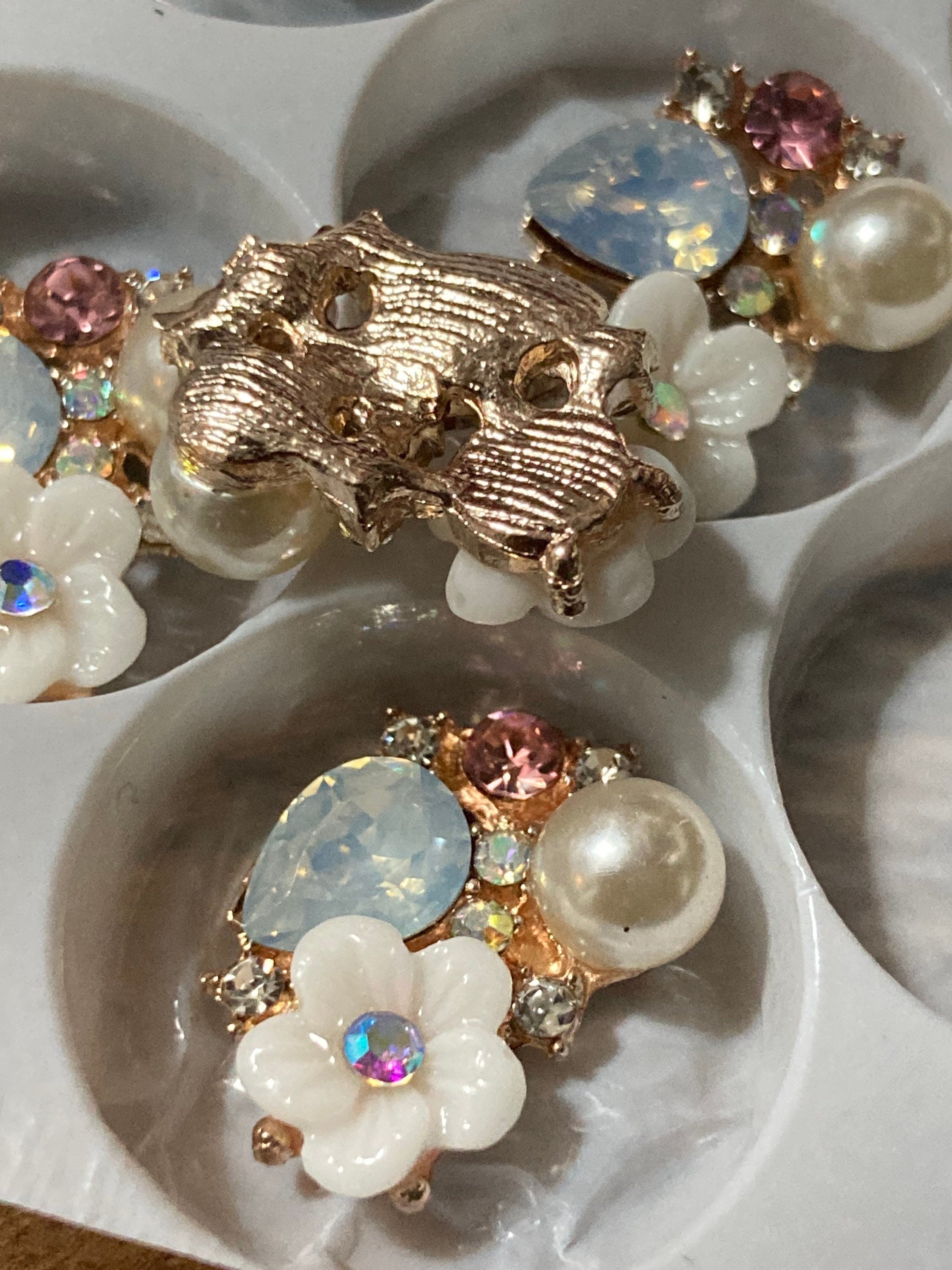 Rhinestone Pearl Embellishments: Opaline Pink Stones, Sew-On Glue-On (5 pc)