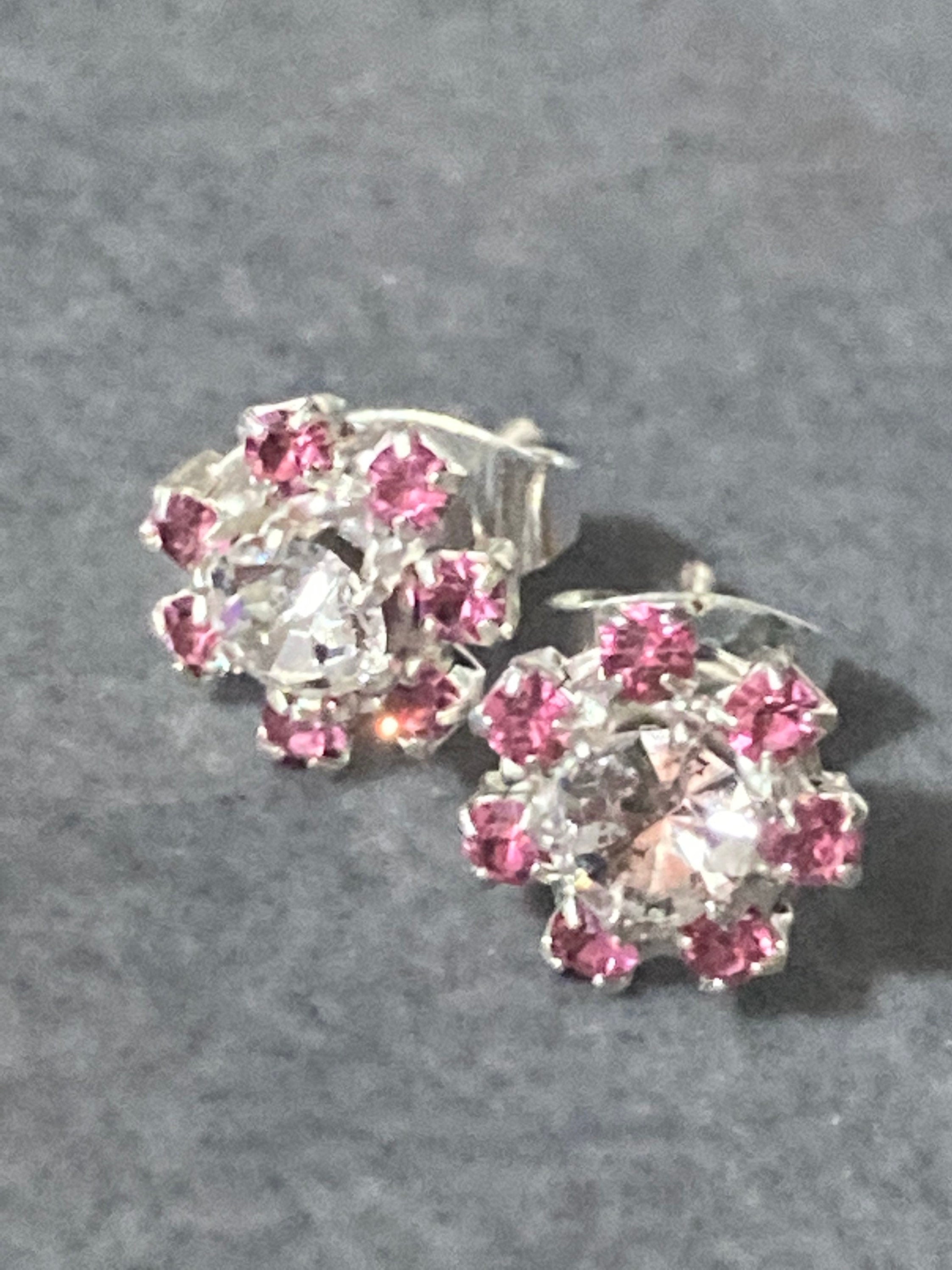 Small 6mm diamanté stud earrings pink
